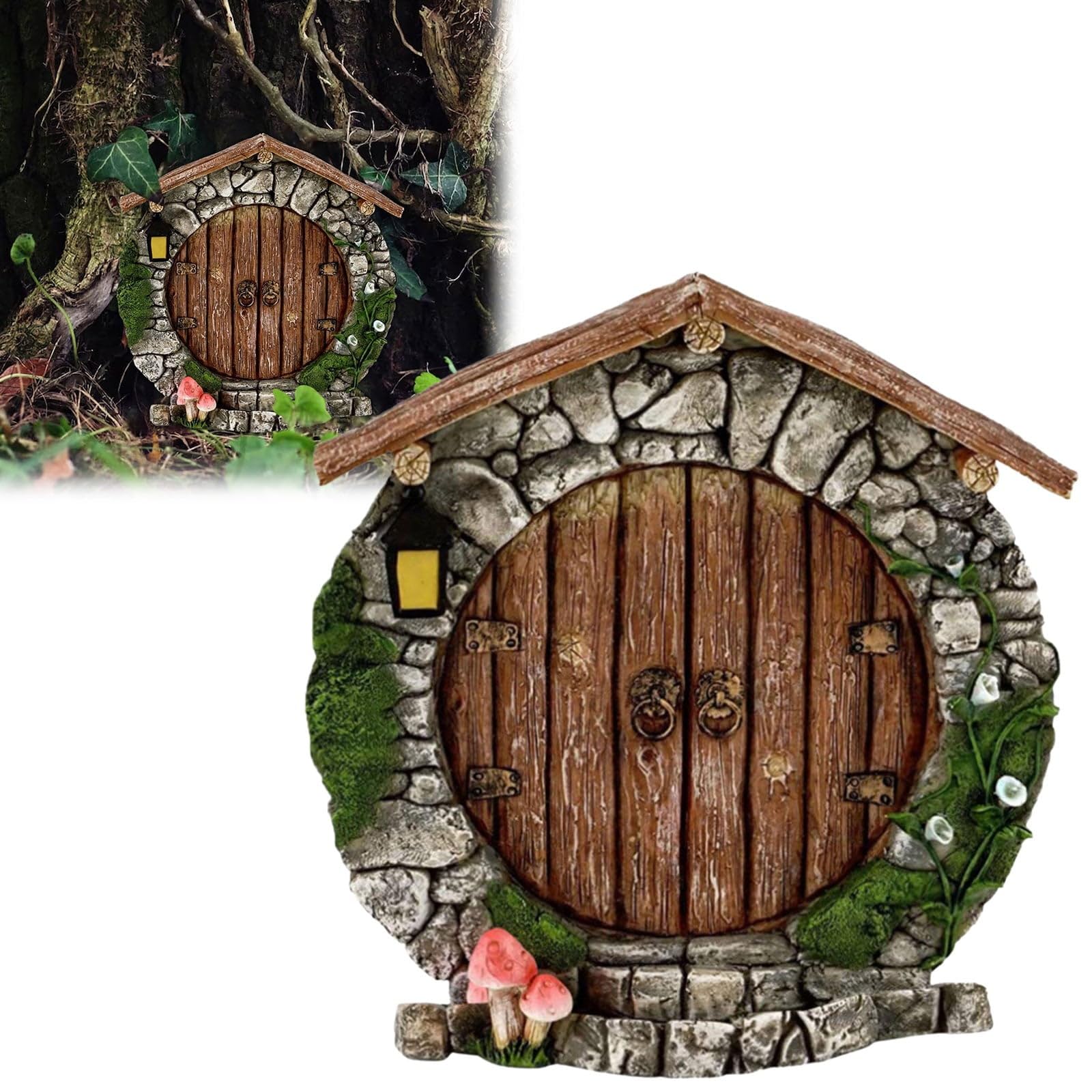 Jowxsx Brown Fairy Garden Doors and Windows for Trees Mini Fairy Statues Wall and Trees Outdoor Wooden in The Yard Garden Sculptures and Outdoor Statues Doors and Windows - Image 2