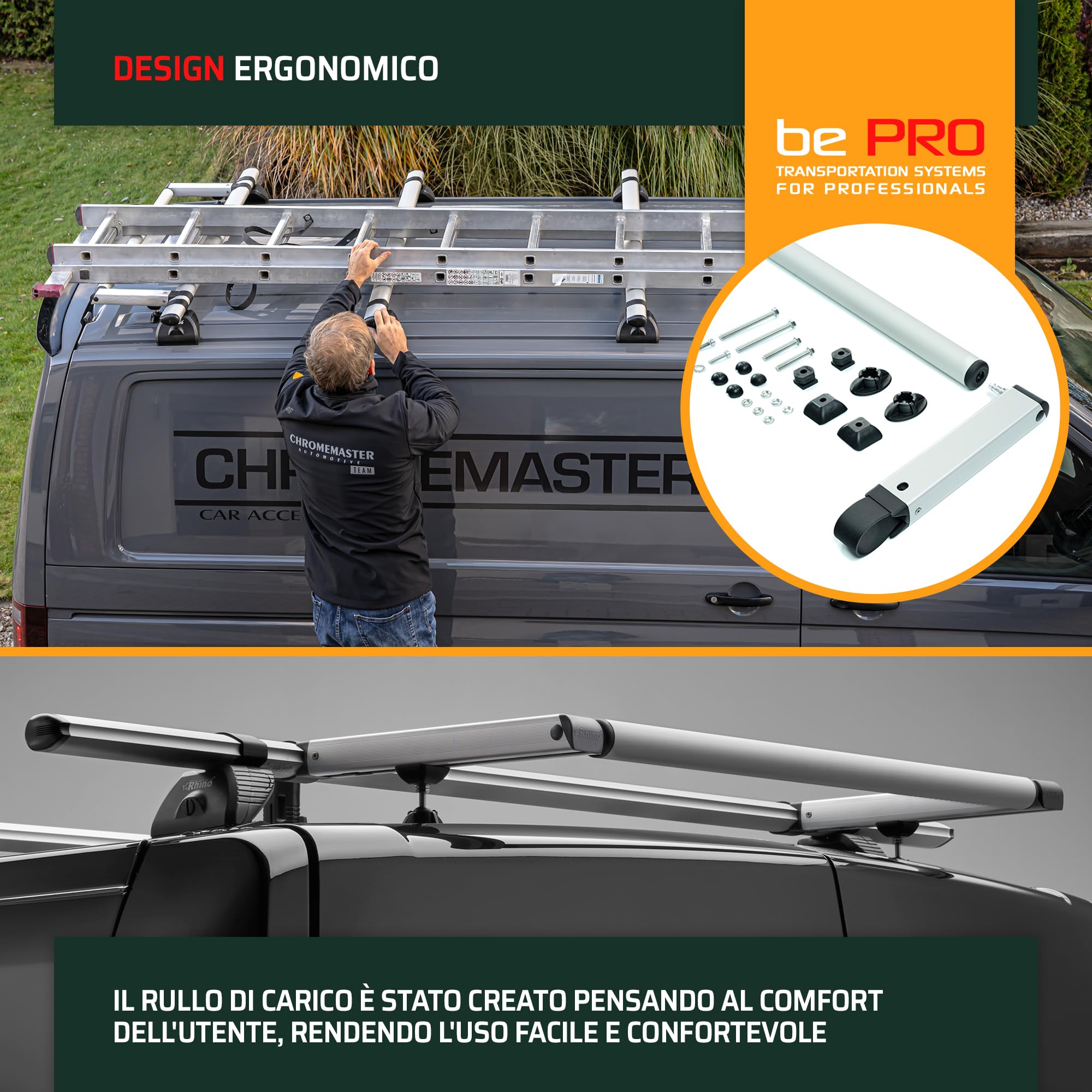 Rhino KammRoller | Compatibile con Mercedes Sprinter 2018+ L2H1 | Rullo di Carico per Portapacchi da Tetto; Rullo di Assistenza al Carico per Supporti KammBar; Sistema di Carico per Portapacchi