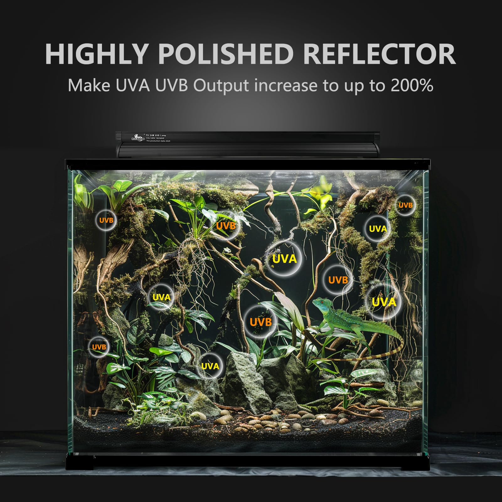 T5 UVB Lighting Combo Kit for Reptiles,8W Light Fixture with Desert 5.0 T5 UVB Light Bulbs Terrarium Hood Heat Lamp for Breaded Dragon,Turtle,Frog,Lizard,Tortoise,Gecko,Snake - image 6