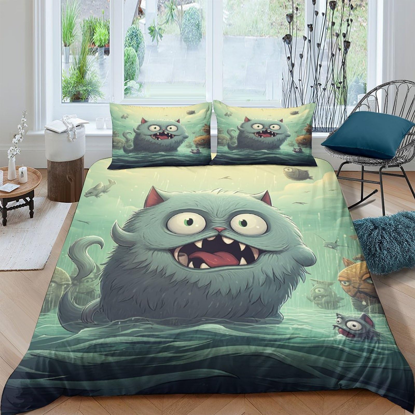 Housse de couette chat 3D respirante contre les nuits agitées