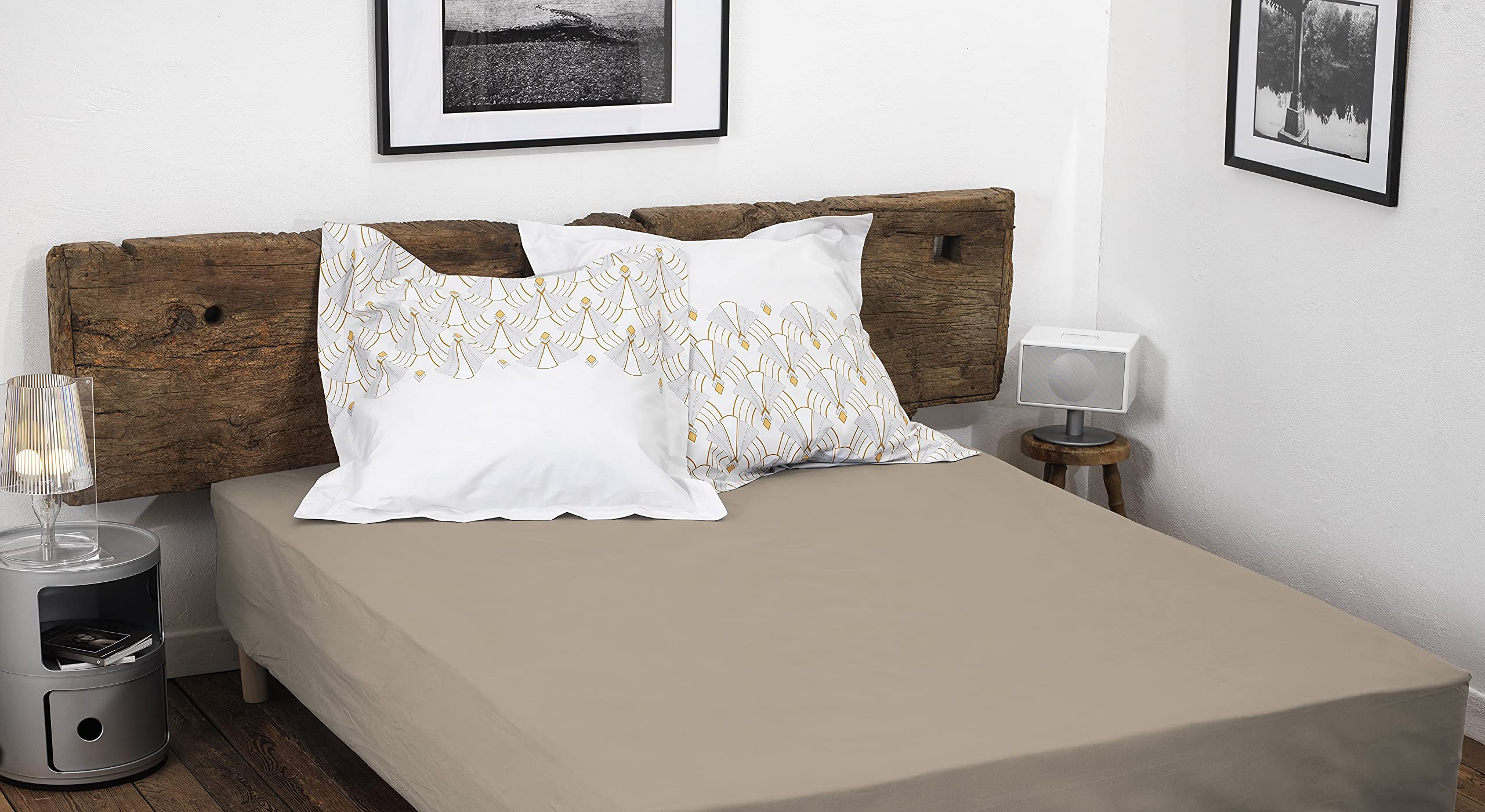 Home Linge Passion 100% Cotton Fitted Sheet, 57 Thread Count, Size 140 x 190 cm, Dark Beige, 35 cm Deep Weave, Soft