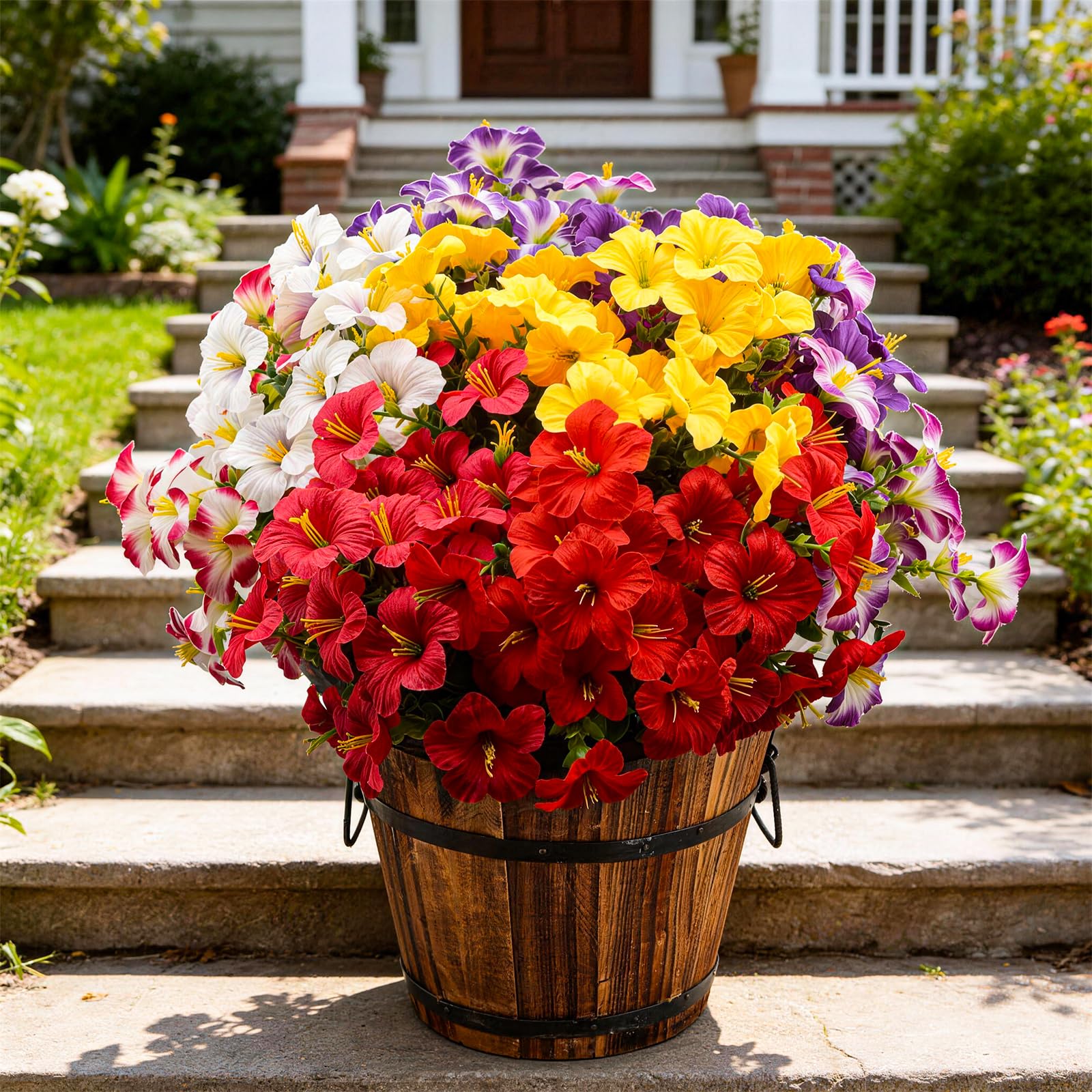 Artificial Flowers for Outdoors Fake Plants Outside, 16 Bundles Silk Morning Glory with Eucalyptus, UV Resistant Realistic Faux Flowers for Planters Porch Patio Garden Balcony Decor (8 Color) - 3