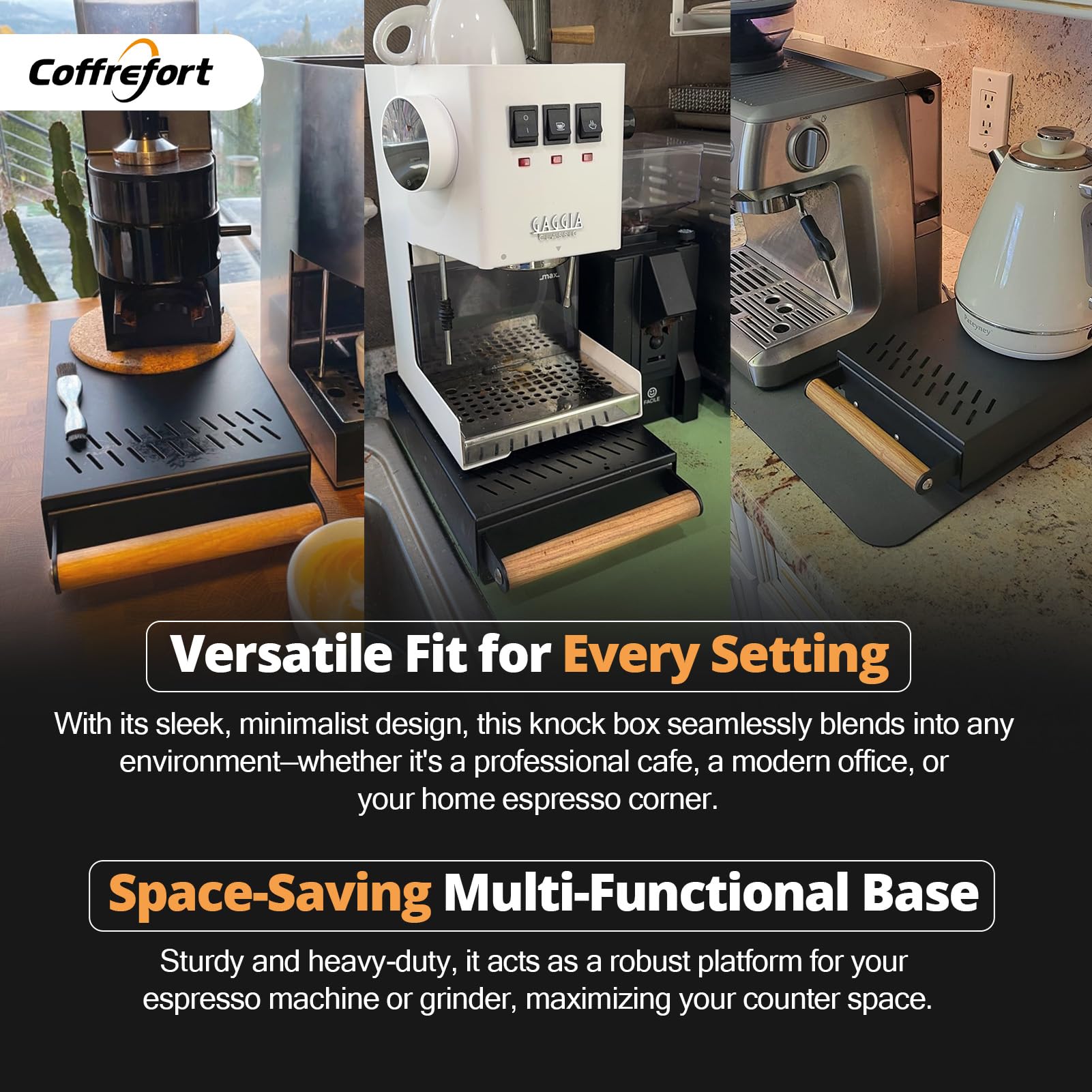 Edelstahl Abklopfbehälter Für Siebträger, Sudschublade Mit Birnenholz-Griff | 2in1 Knock Box Für Espresso Siebträgermaschine, mit Abklopfstange, Geschenke Für Baristas 315x210x75mm