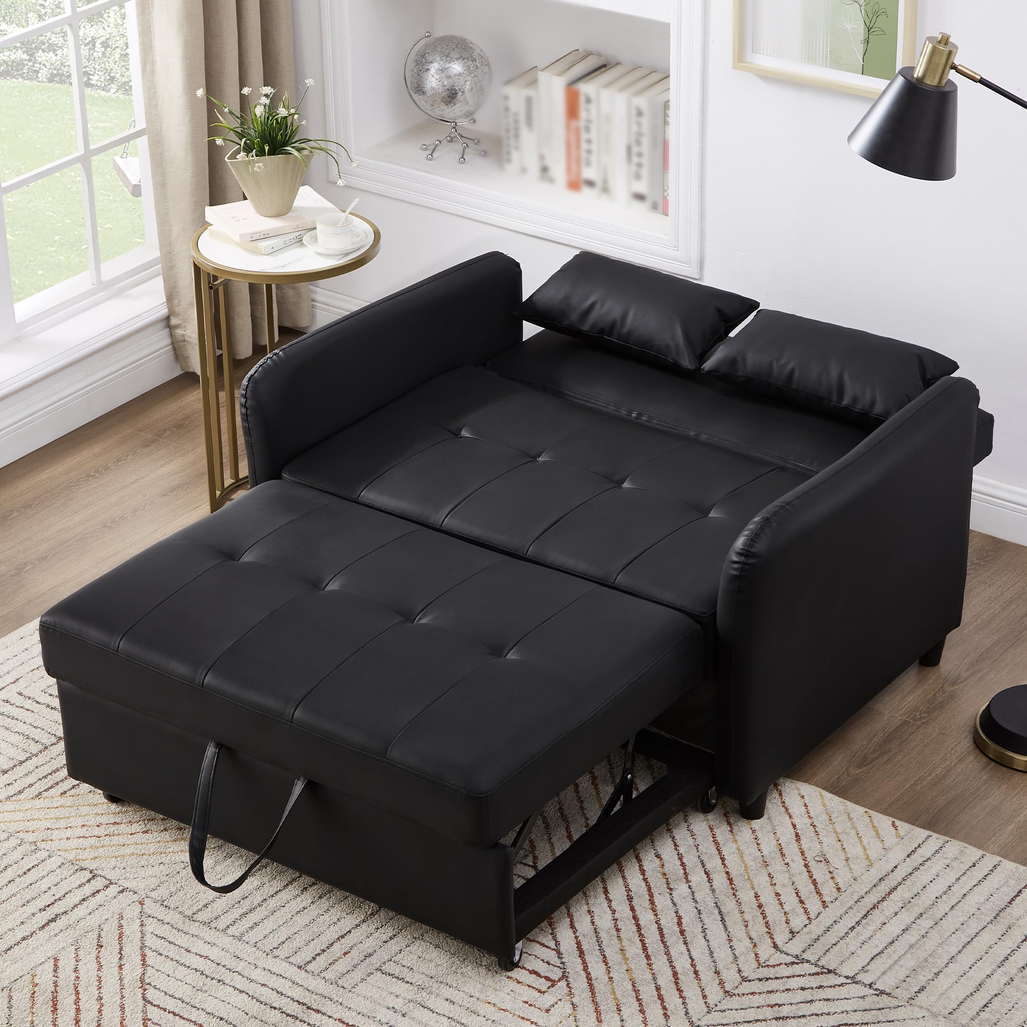 Zepneiy Canapé Convertible 2 Places avec Dossier réglable sur 3 Niveaux, Canapé Lit Noir pour Salon Villa