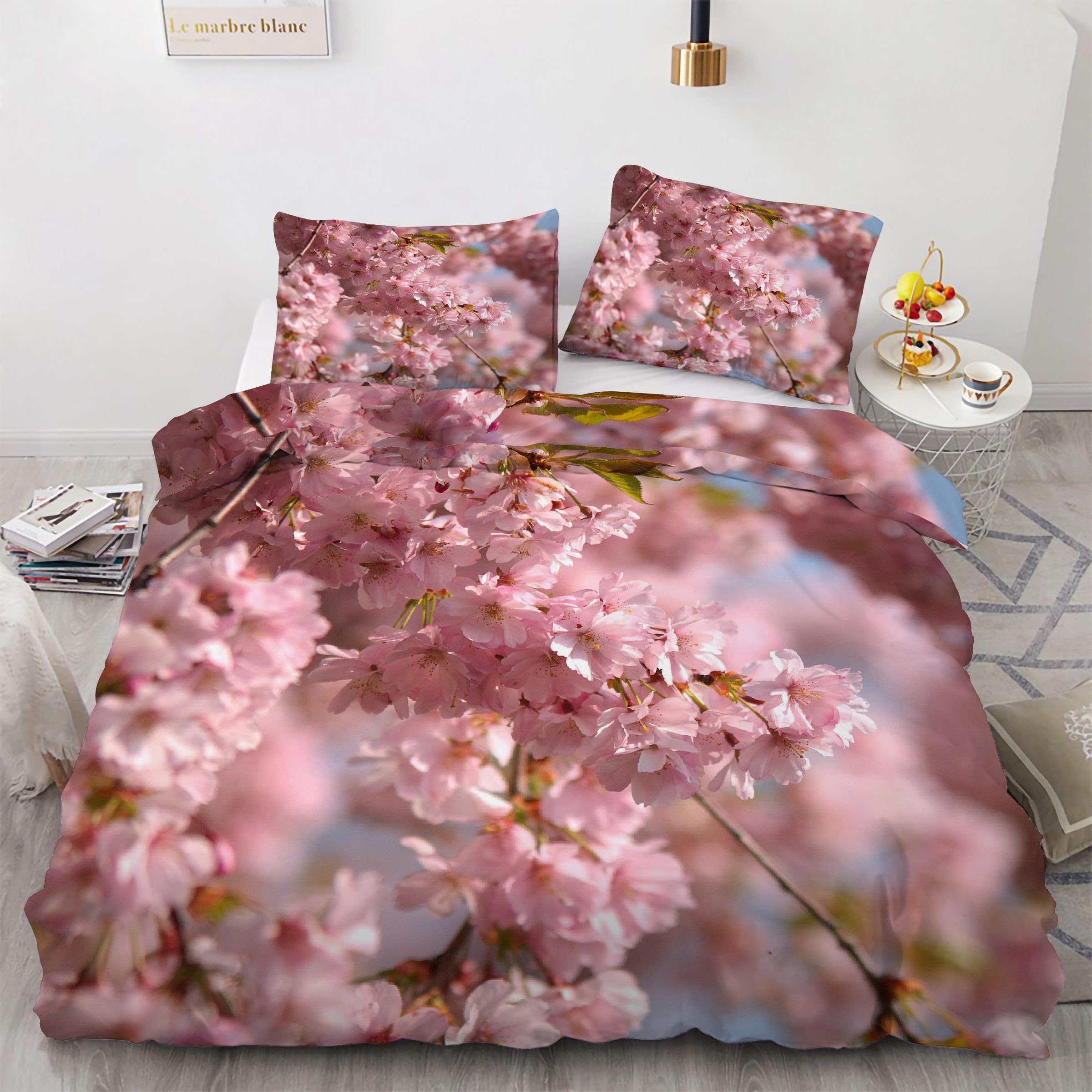Parure de lit fleurs de cerisier 160x200 pour une ambiance zen et printanière
