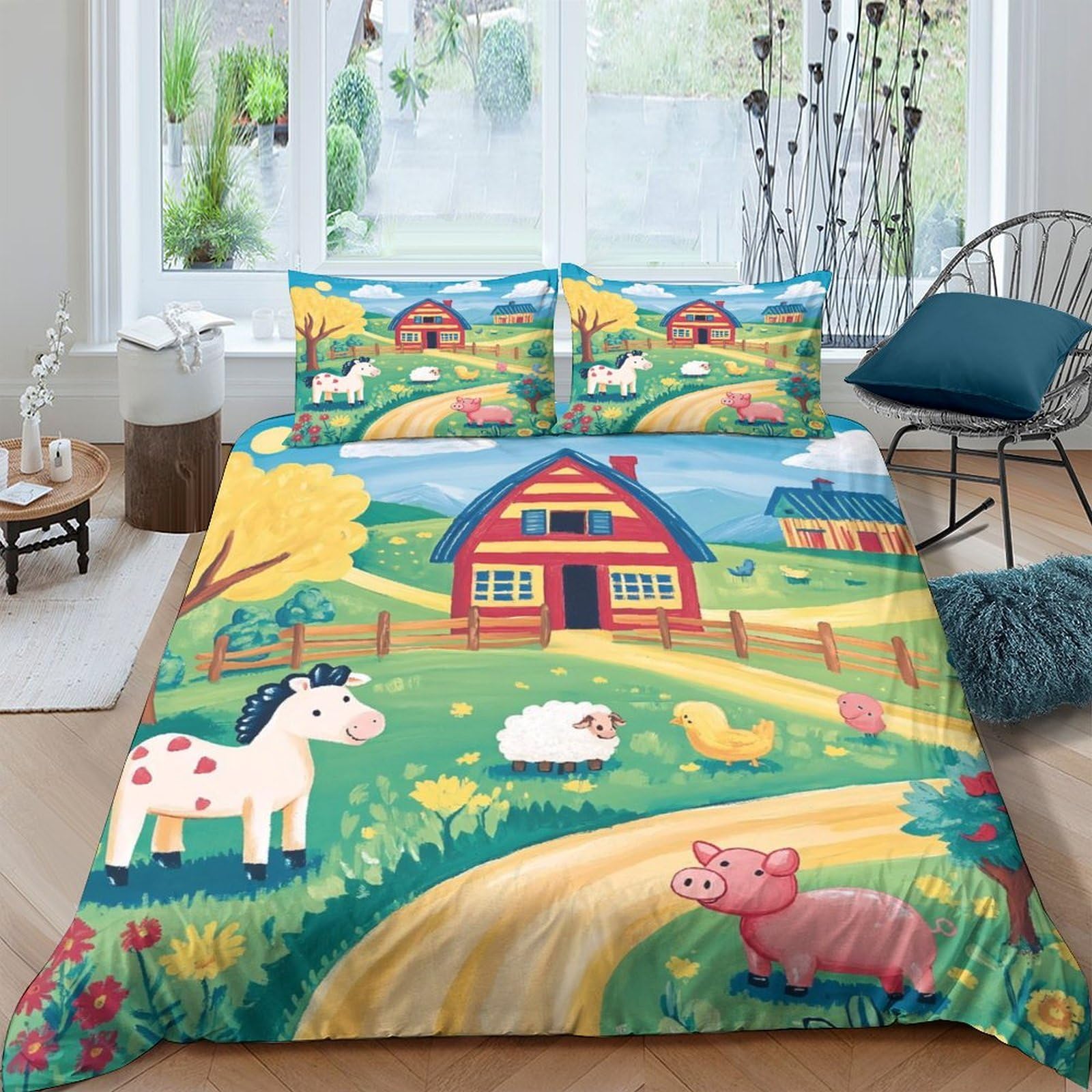 Ctjqhvkz Style-10 3D Printed Farm Animals Fitted Sheet Microfiber Country Landscape Mattress Cover Non Slip Washable Bedroom Decor Single（135X200cm）