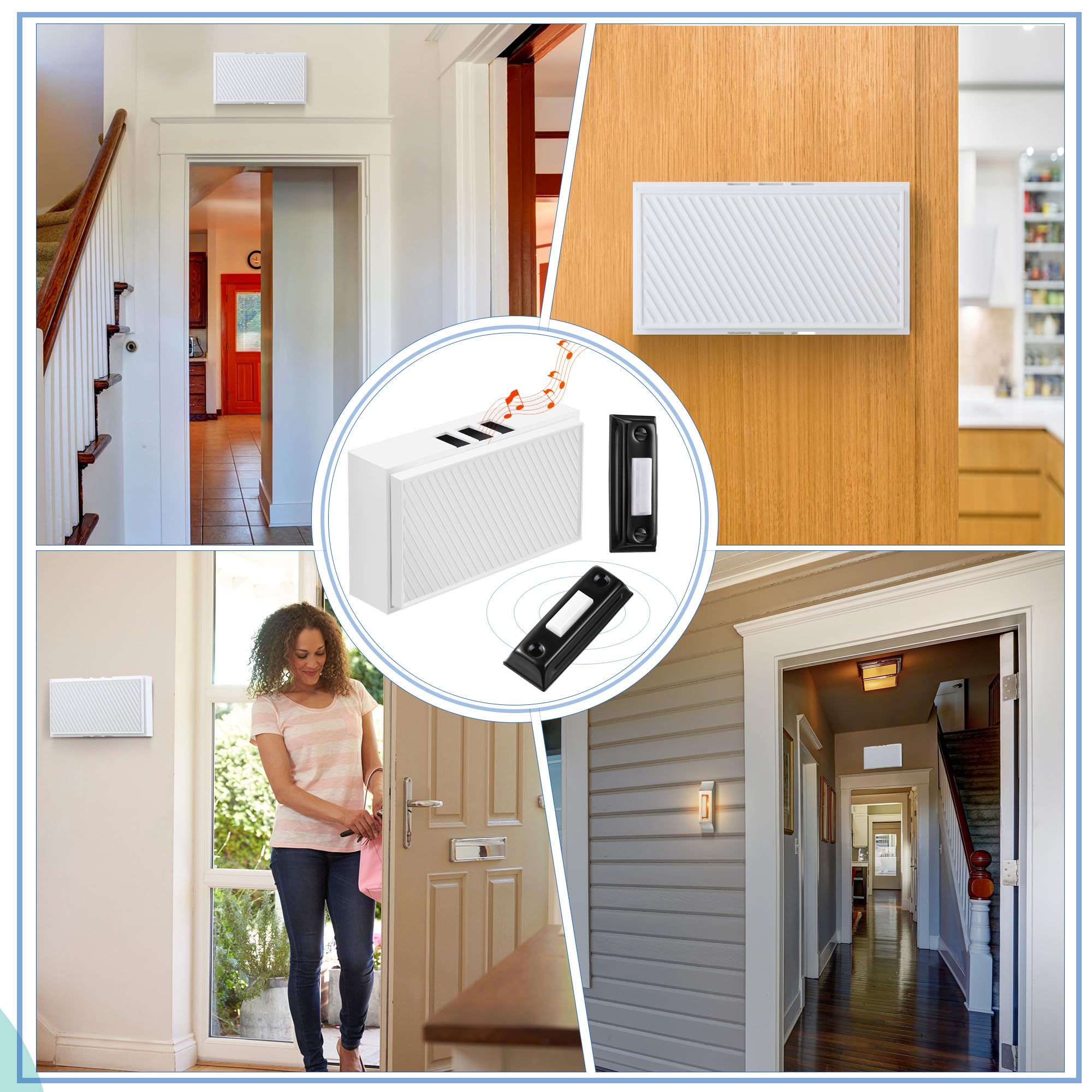 Saillong Wired Door Bell Chime Kit with 16V 10VA Two Note Lighted Metal Doorbell Buttons and Doorbell Chime Cover for Home Wall Inside, Compatible with Most Brand Doorbells, Black (Checked)