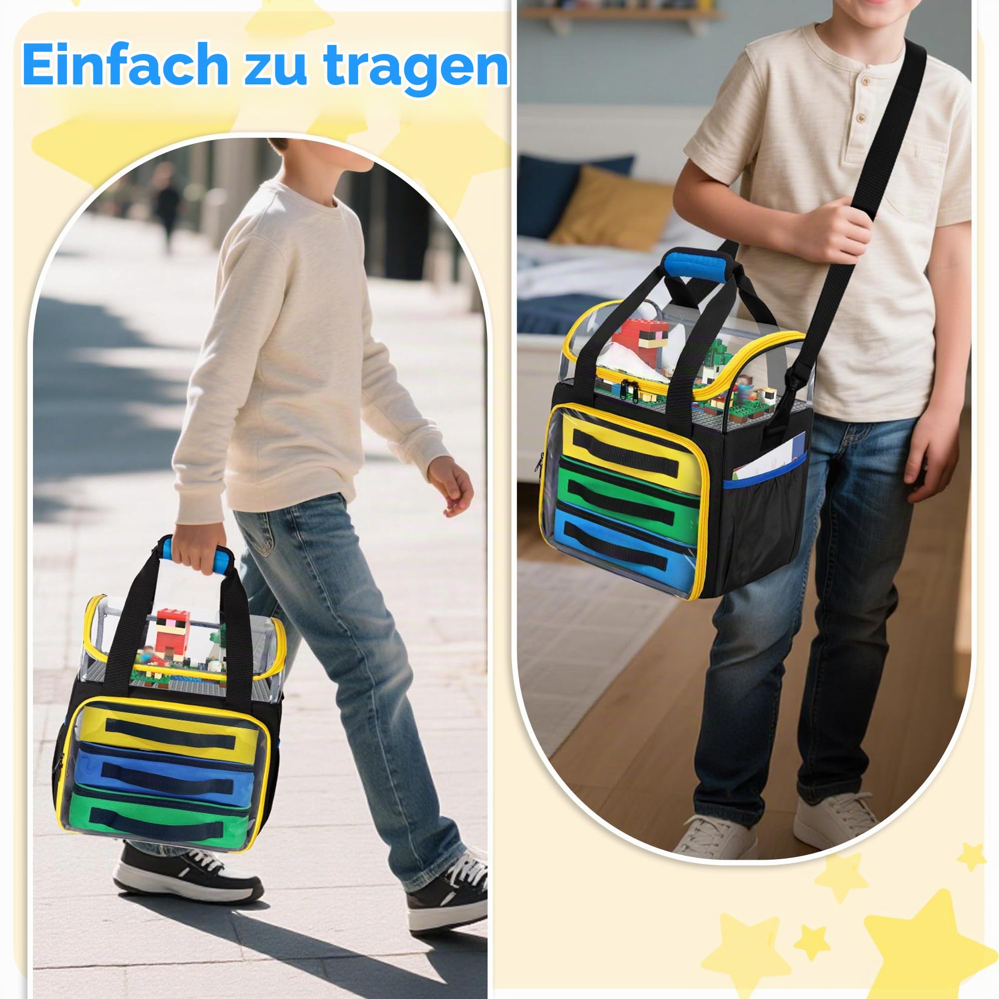 Rexmica 4 Stück Spielzeug Aufbewahrungstasche, Doppellagige Spielzeugtasche