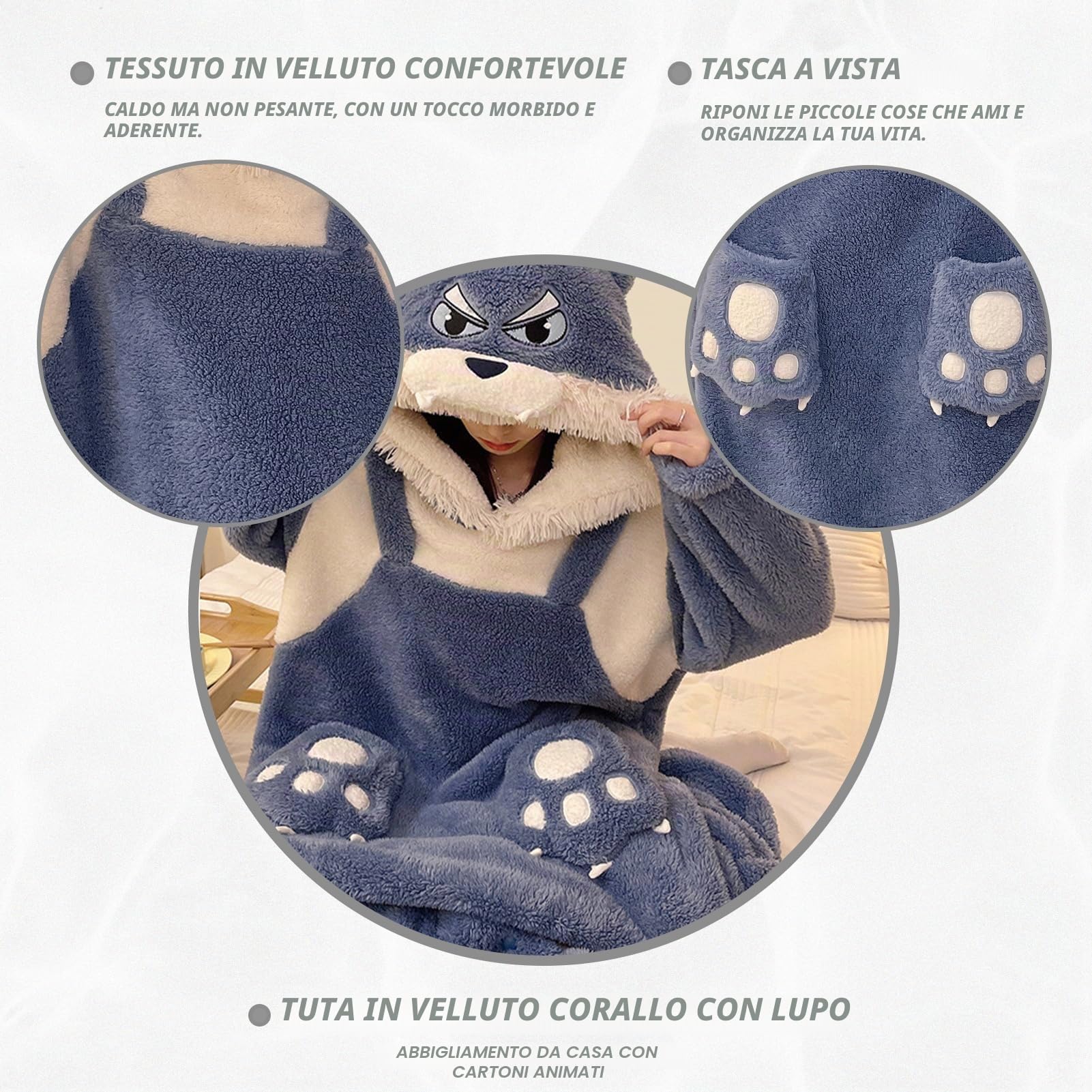 HULG Pigiama Stitch Donna,Costume Halloween Donna,Pigiama Intero Animali,Pigiama Invernale in Flanella, Morbido E Caldo, Ideale Costume Carnevale (XL)