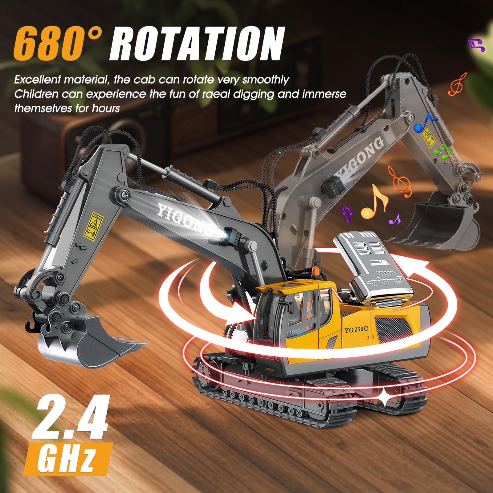 Koparka zdalnie sterowana RC pojazd budowlany ok. 40 cm, koparka piaskowa z dźwiękiem i światłem, obrót o 680°, zabawka dla dzieci, wózek budowlany, zabawka edukacyjna od 3 lat