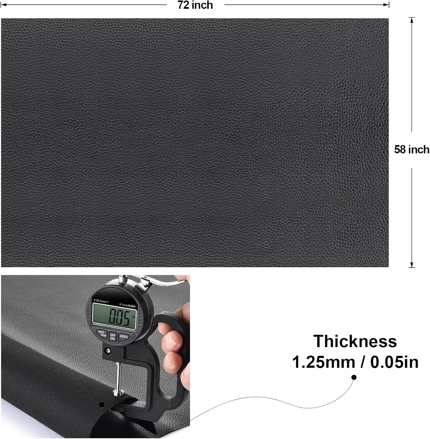 Faux Leather 2 Yards 58" x 72", 1.25 mm Thick Upholstery Leather PU Fabric Synthetic Leather Material Vinyl Leather Sheets for Upholstery Crafts, DIY Sewing, Sofa, Handbag (Black_Litchee Pattern)