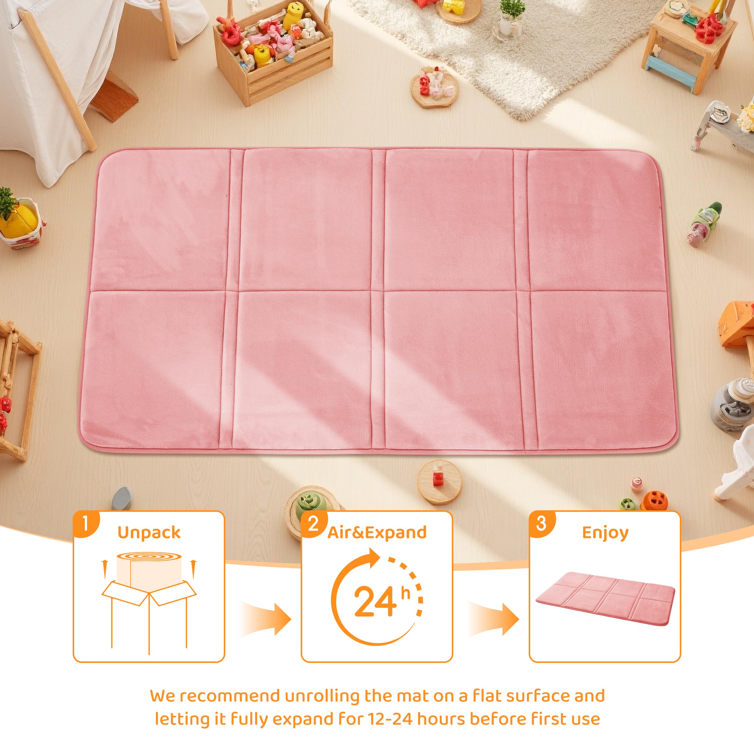 BYBYME 3cm Thick Baby Play Mat for Floor, 80 * 150cm Foldable Playpen Mat with Non-Slip Backing for Infant, Kids and Toddler Crawling, and Perfect Carpets for Yoga, Exercise, Pink — view 7