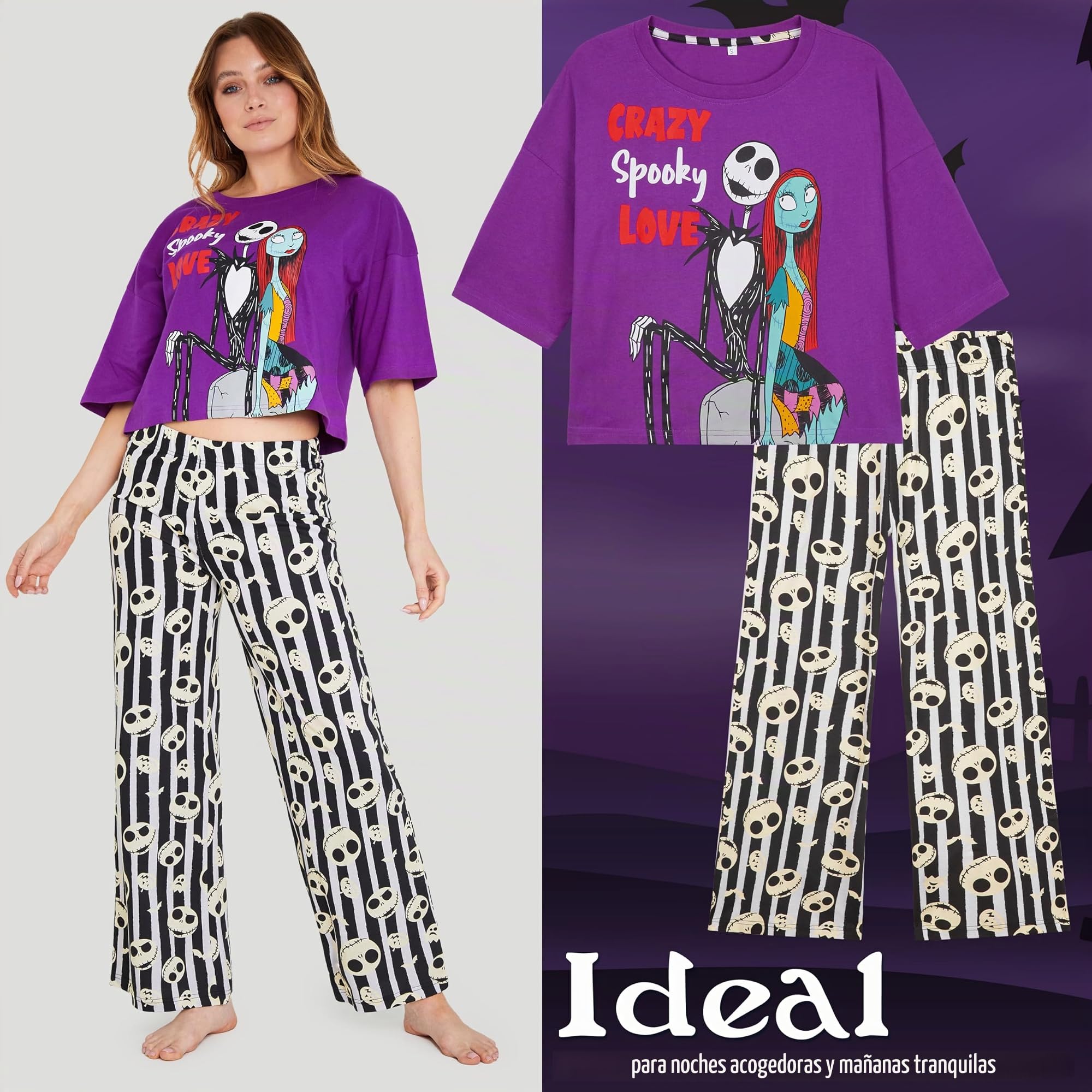 Disney Stitch Pijama Mujer, Conjunto Pijama Mujer Transpirables, Ropa de Dormir para Mujeres y Adolescentes