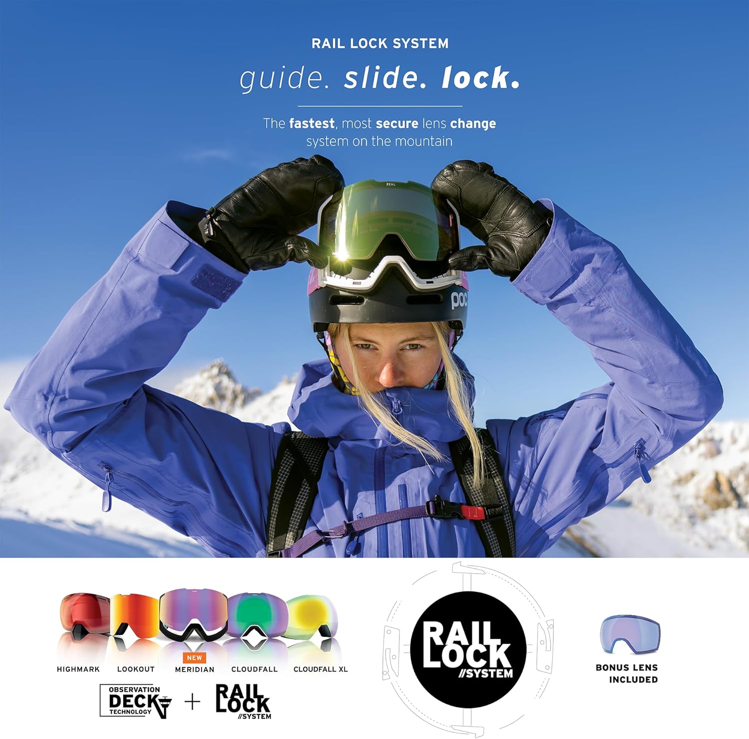 Zeal Optics Universal Fit Meridian Ski & Snowboard Goggle for Men & Women w/Interchangeable Bonus Lens, OTG, Anti-Fog