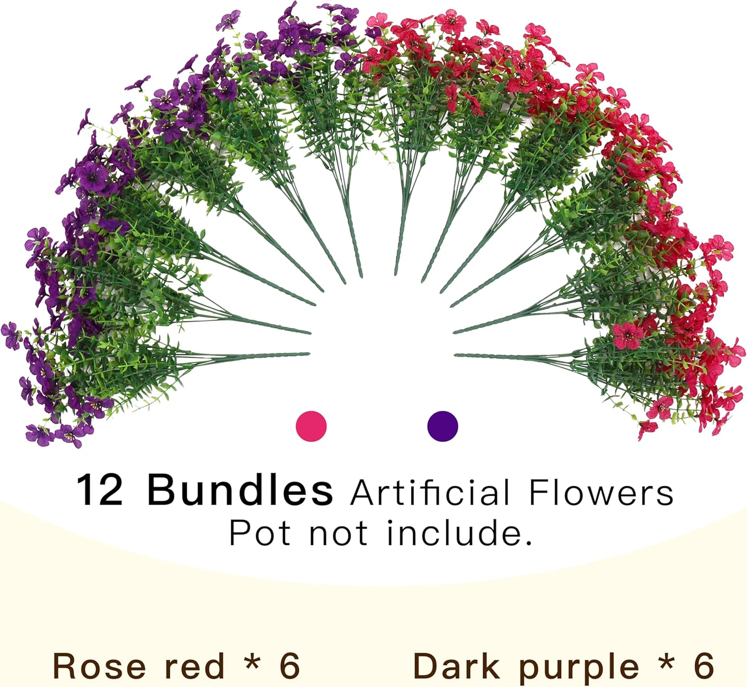 Senjie 12 Bundles Artificial Flowers Bulk for Outdoor Decor, UV Resistant Fake Plastic Flowers, Faux Flowers for Porch Patio Window Boxwood Garden