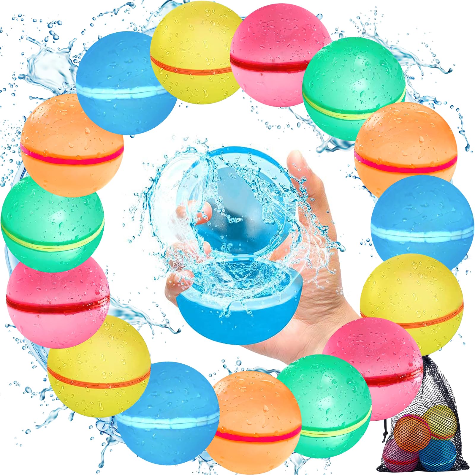 ZQEJEFD Globos de Agua Reutilizables, 15PCS Globos de Agua Llenado Rapido y Autosellantes, Globos Agua Reutilizables Silicona para Niños y Adultos, Aptos Para Fiestas,Piscina,Playa,Juegos Familiares