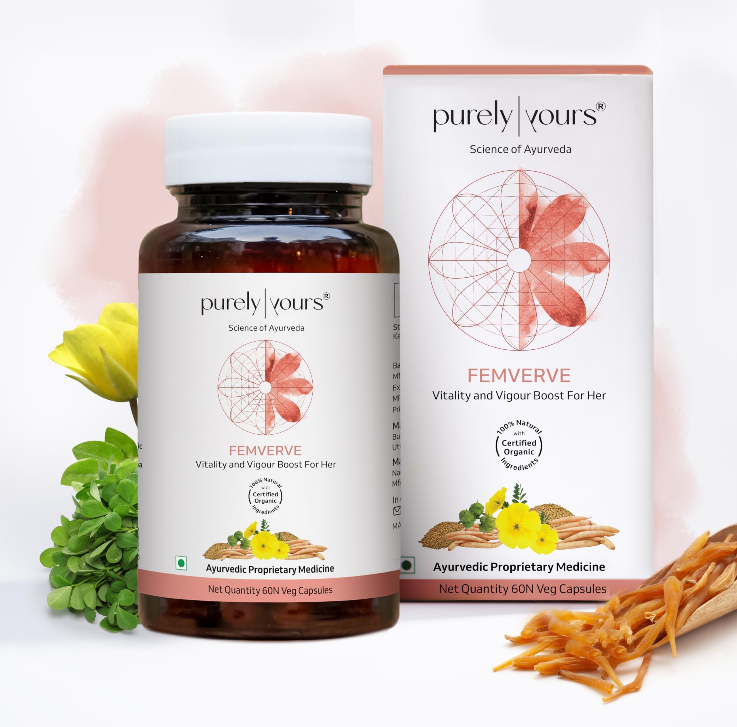 Purely Yours Femverve Capsules for Women's Wellness | With Shatavari & Gokshura | Hormonal Balance Herbal Supplement for Females | 100% Natural (60N Veg Capsules)