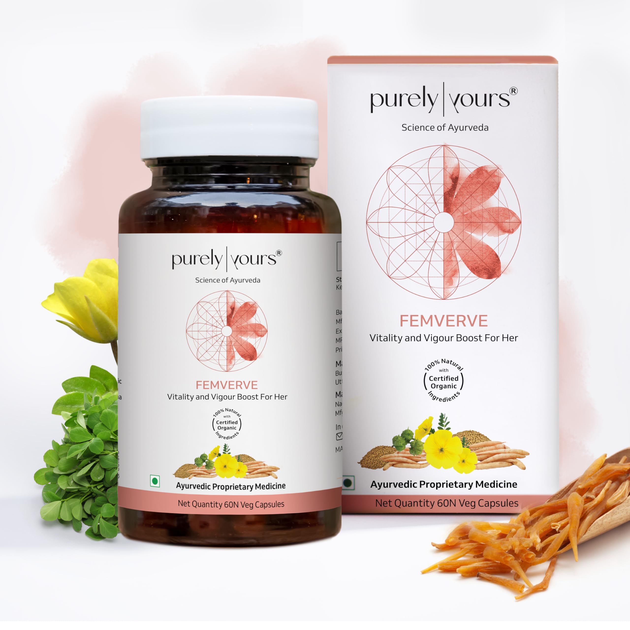 Femverve Capsules for Women's Wellness | With Shatavari & Gokshura | Hormonal Balance Herbal Supplement for Females | 100% Natural (60N Veg Capsules)