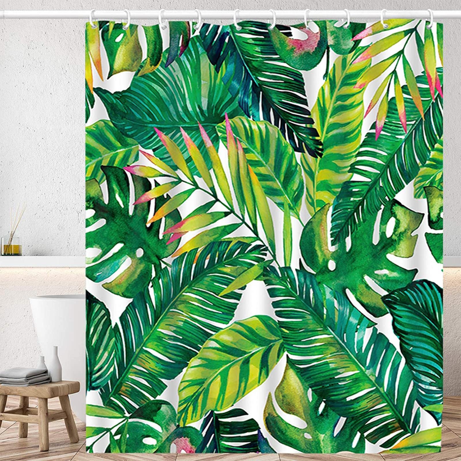 Rideau de douche vert banane tissu polyester imperméable plante tropicale douche 120x150cm