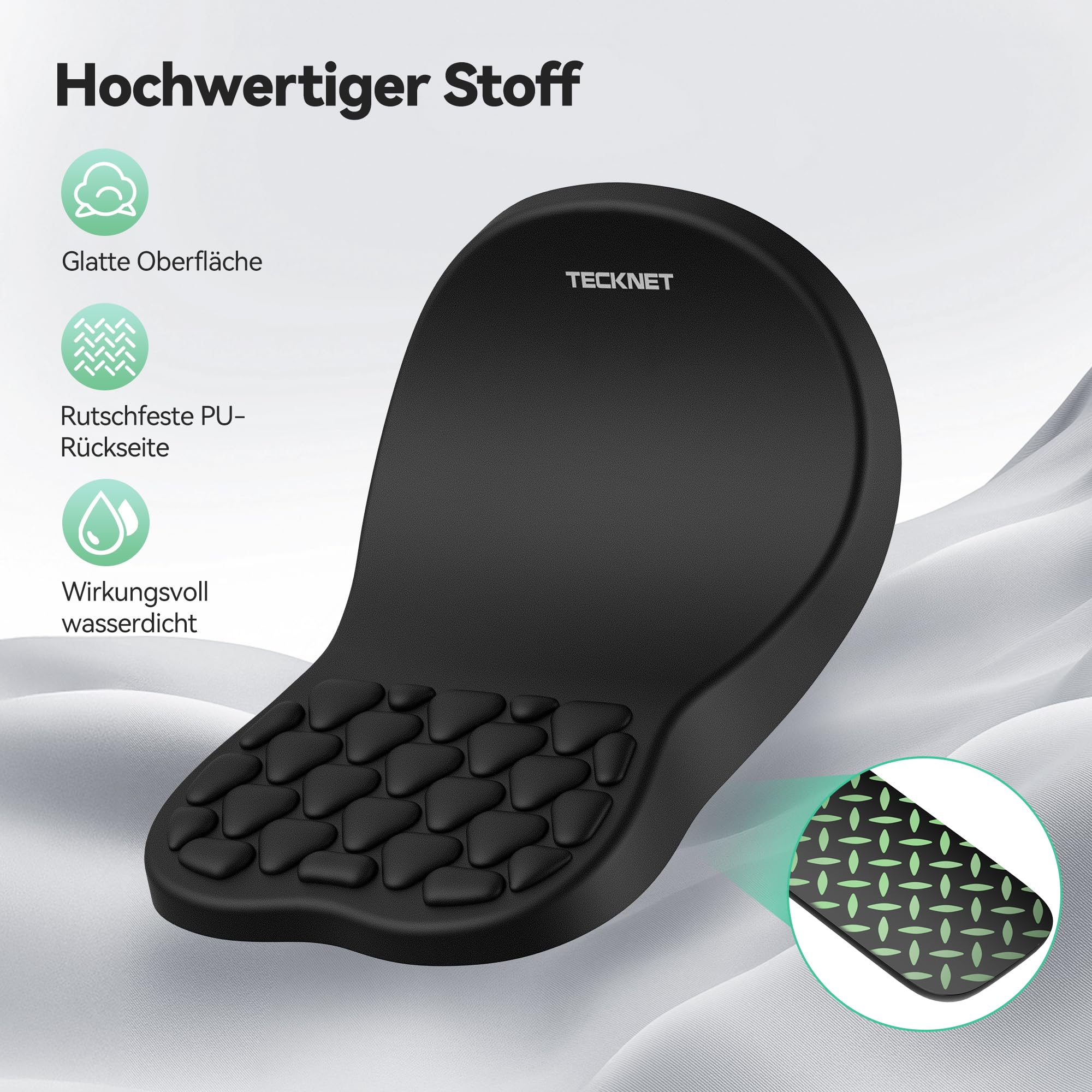 TECKNET Ergonomisches Mauspad und Handballenauflage Tastatur, Mousepad mit Handauflage, Mauspad mit Gelkissen und Rutschfester PU-Basis für Schmerzlinderung für Büro, Home, Laptop, PC(2 in 1)