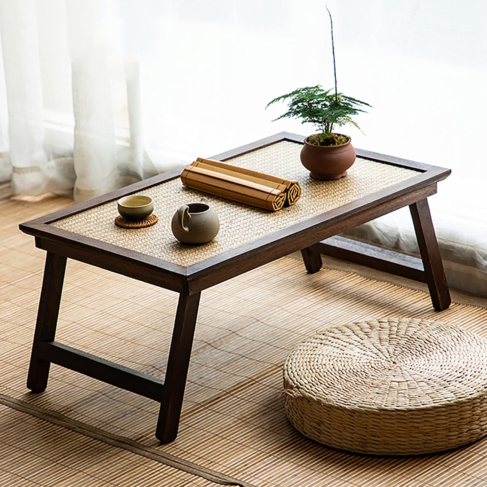 Tavolo pieghevole in legno per la casa giapponese, tavolo basso da pranzo, caffè o studio per tatami, finestra a bovindo, casa del tè, design versatile ed elegante per qualsiasi spazio
