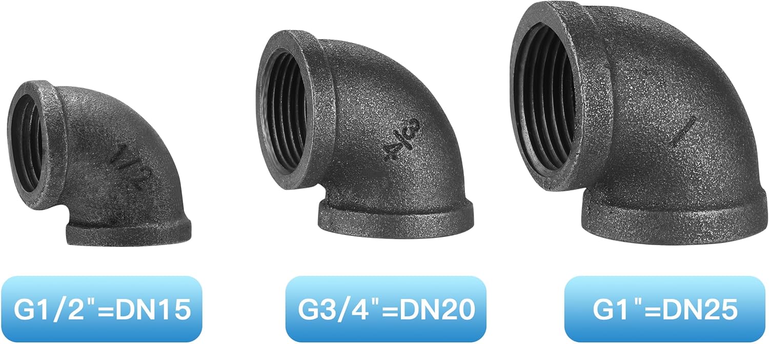3/4" Pipe Fitting Threaded Elbow, DN20 40 Pack Gray Metal Elbow for Steampunk Vintage DIY Plumbing, Shelf Brackets, Furniture Décor (40, 3/4")