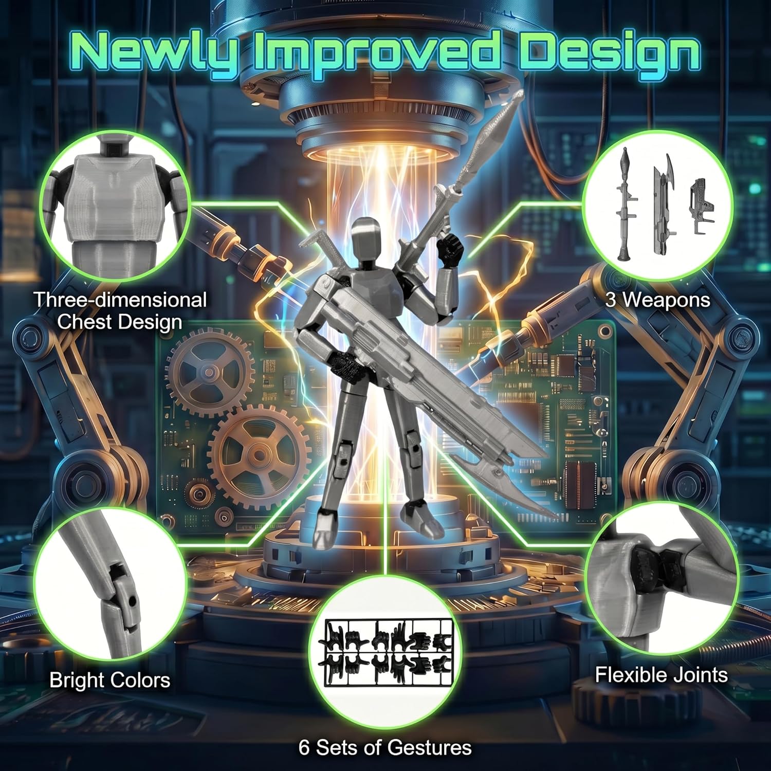 T13 Action Figure Set - (Assembled) 3D Printed Action Figure, Titan 13 Action Figure, Multi-Jointed Movable Dummy 13, Robot Action Figure, Birthday Gifts for Boys, Girls Desktop Decorations