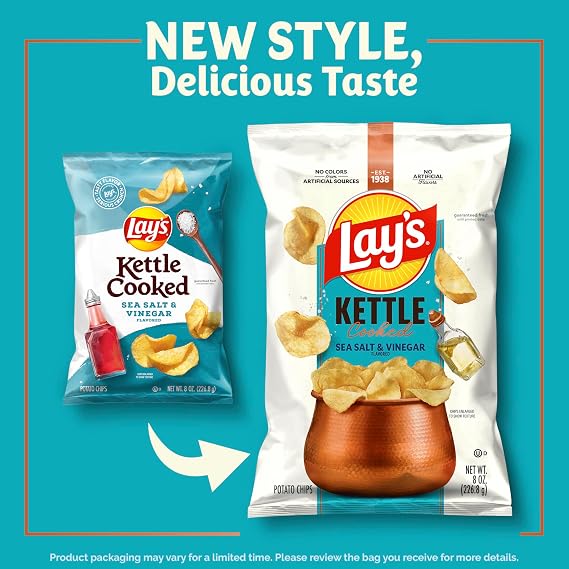 Lay's Kettle Cooked Sea Salt & Vinegar Flavored Potato Chips, 237 ml
