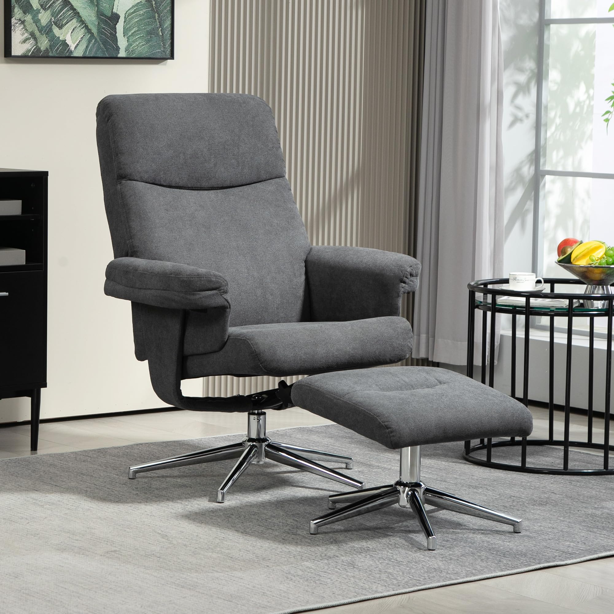 HOMCOM Relaxsessel mit Hocker Fernsehsessel mit Liegefunktion Dunkelgrau