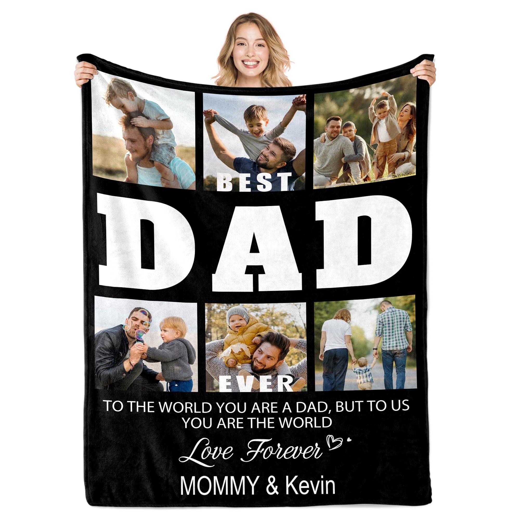 Edit Gift Gifts for Dad Custom Blankets with Photos Personalized Blankets with Picture for Dad Customized Throws Blanket for Fathers Day Best Daddy Ever Family Husband Men Birthday