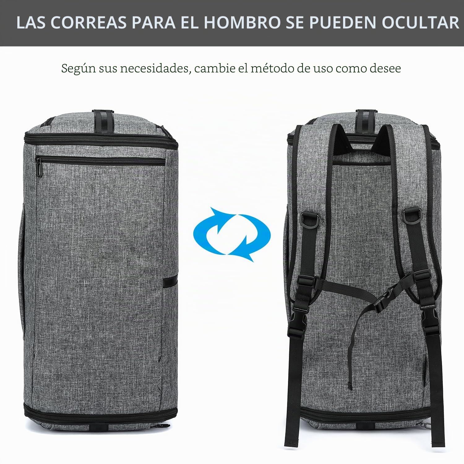 TUGUAN Bolsa Portatrajes Hombre Bolsa de Viaje para Ropa, 3 en 1, Convertible Equipaje de Mano Bolsa de Ropa para con Compartimentos para Zapatos y Mochila Función Escapadas Viajes de Negocios, Gris