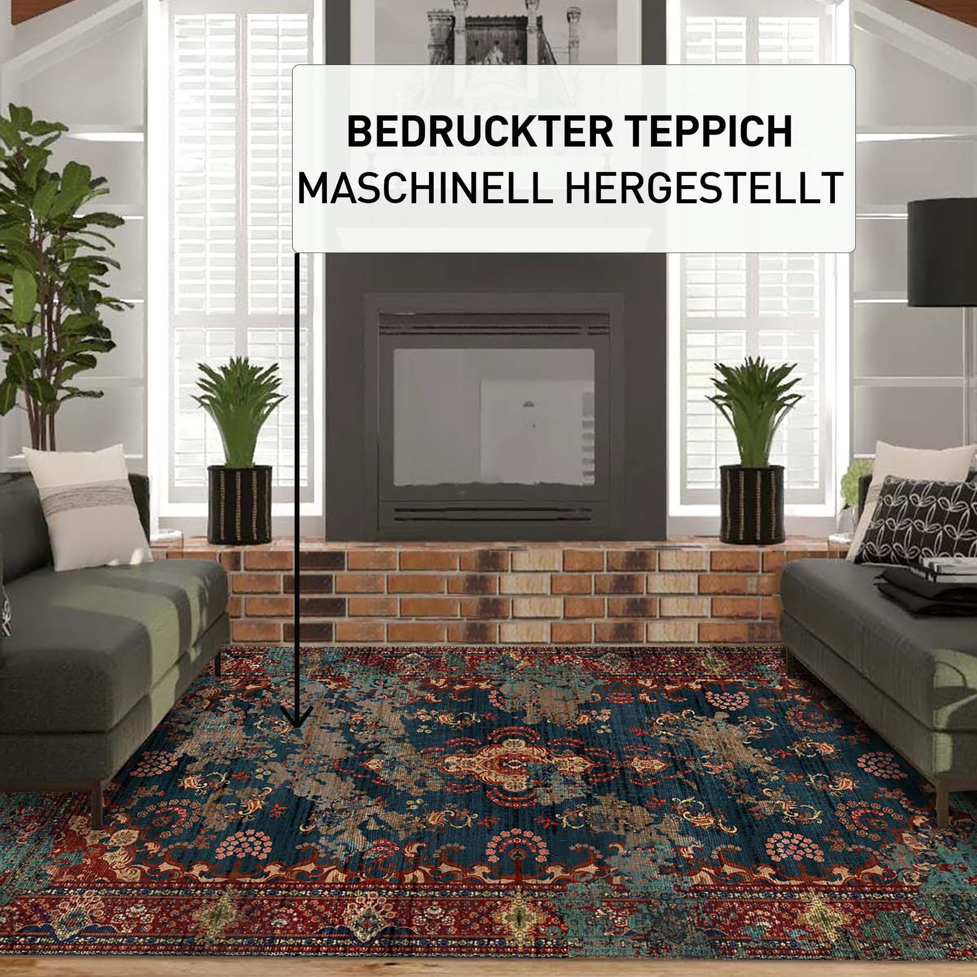 bamyum Kinevart Teppich Wohnzimmer 120X180 cm Waschbar Vintage Chenille