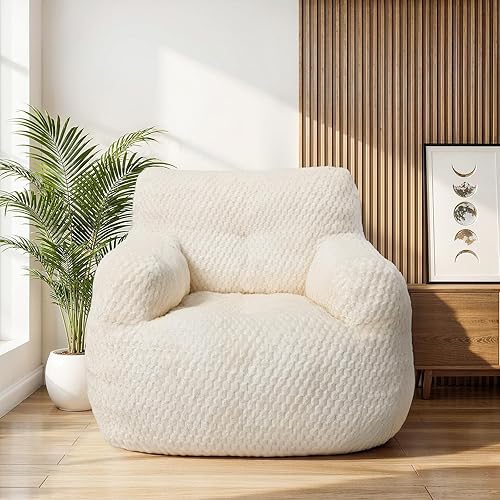 Miniatura 10 de Puf para adultos, puff esponjoso y cómodo con relleno, puf para leer, jugar, espuma rellena de alta densidad (beige y pana) Beige-pana,Peluche