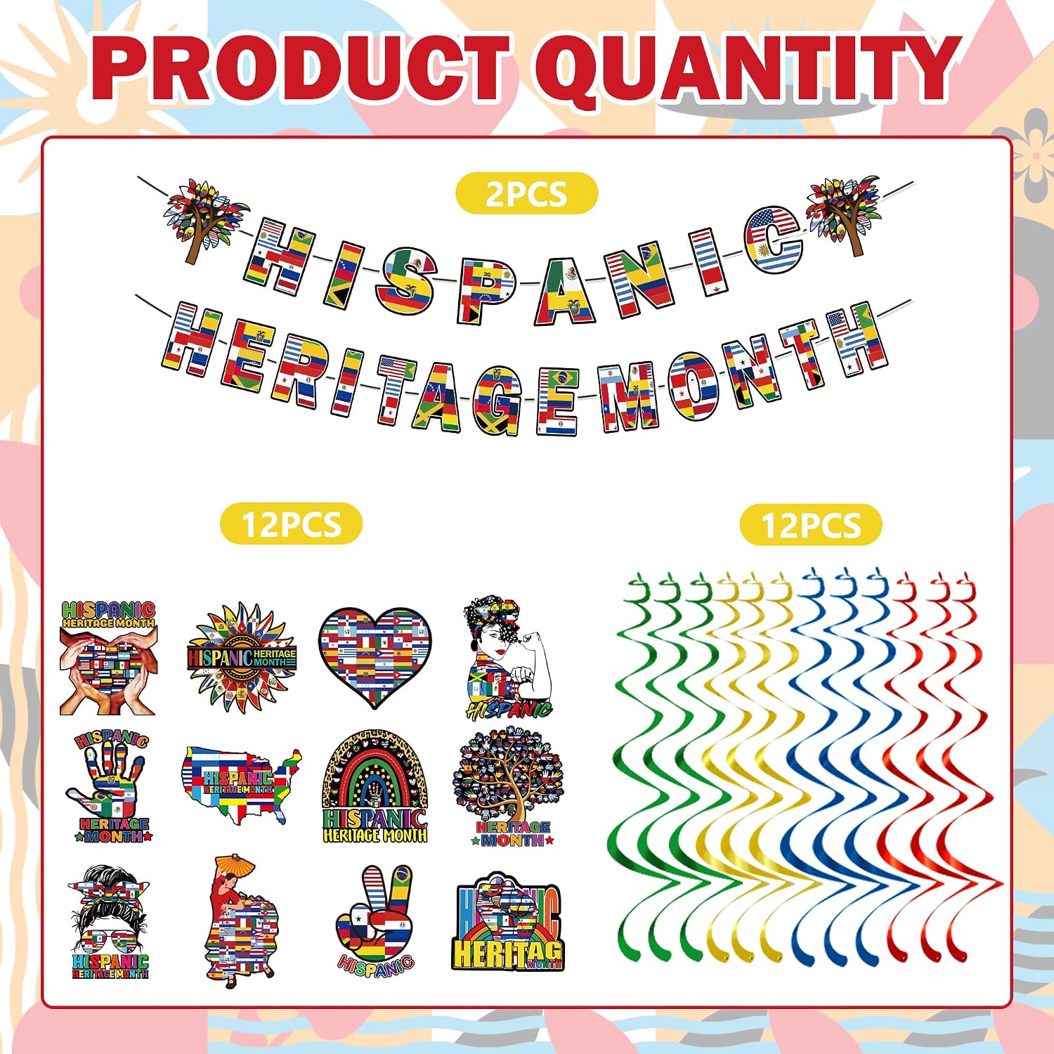 Hispanic Heritage Month Decorations Include National Hispanic Heritage Month Banners Hanging Swirls Latin American Spanish Theme Party Supplies for Home Classroom Office image 3