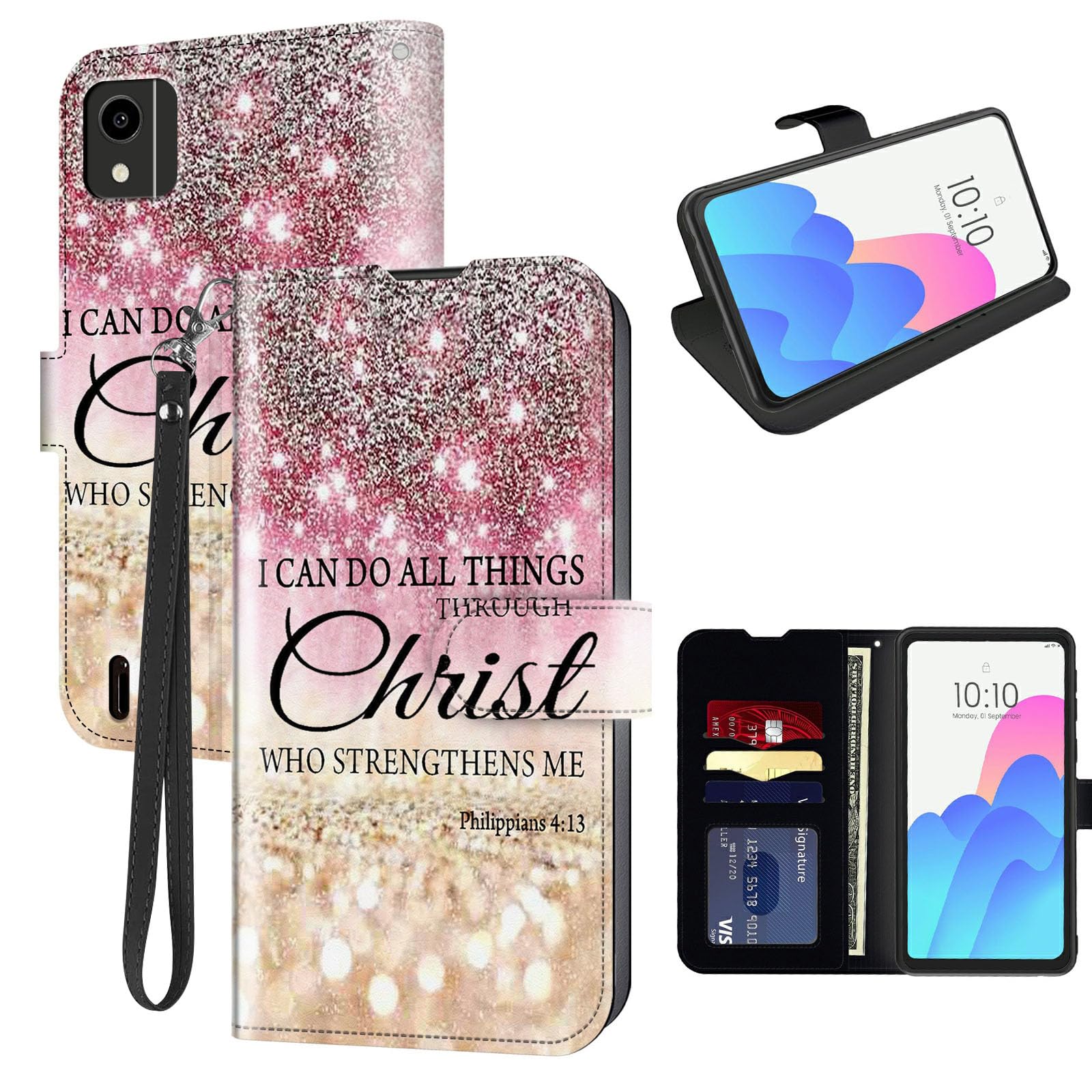 for Nokia C110 Phone Case Wallet for Nokia C110 N156DLCase with Card Holder Slot,Leather Flip Cover w/Kickstand+RFID Blocking+Magnetic Snap-I can do all things through christ