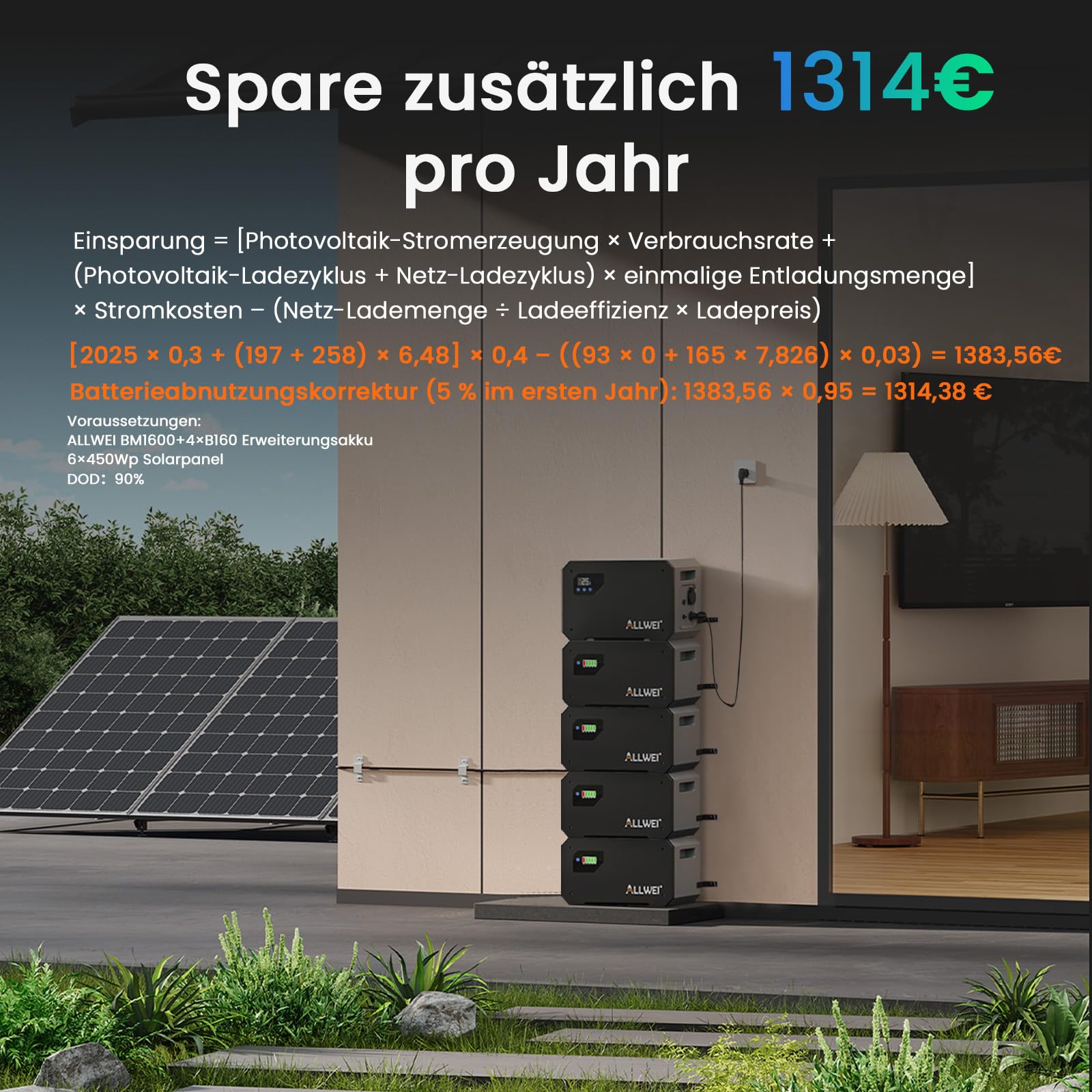 ALLWEI AC Gekoppelt All-In-One Balkonkraftwerk-Speichersystem, Bis zu 1314€ Einsparung,1600Wh LiFePO4 Powerstation Grid und off-grid All-in-one Gerät, Plug&Play für Power Feed-in
