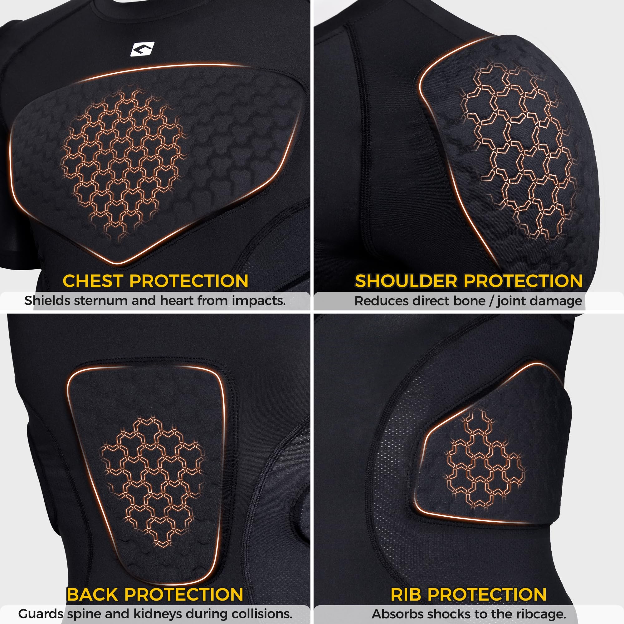 Snapklik.com : Mens Padded Compression Shirt Football Chest Rib ...