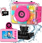 CHAKEYAKE Kids Digital Camera, 1080P HD Kids Waterproof Camera with Flip Len, Children Underwater Sport Action Camera for Outdoor Helmet with SD Card 32GB, Kids Birthday Gift for 3-12 Years Old Girls