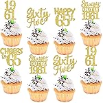 30PCS Straight Outta 1961 Cupcake Toppers Gold Glitter Sixty Five Happy 65th Birthday Cupcake Picks Cheers to 65 Years Cake Decorations for 65th Birthday Anniversary Party Decoration Supplies