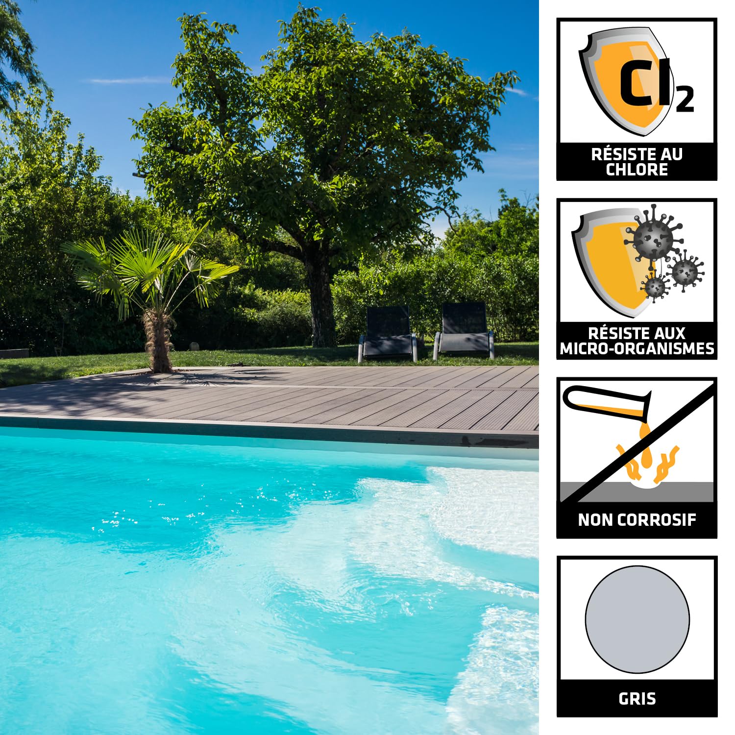 SIKA - Mastic silicone spécial immersion - SikaSeal-163 Piscine & Bassin, Gris - Joints de piscines et zones immergées - Résistant au chlore - Carton de 12 cartouches de 300ml