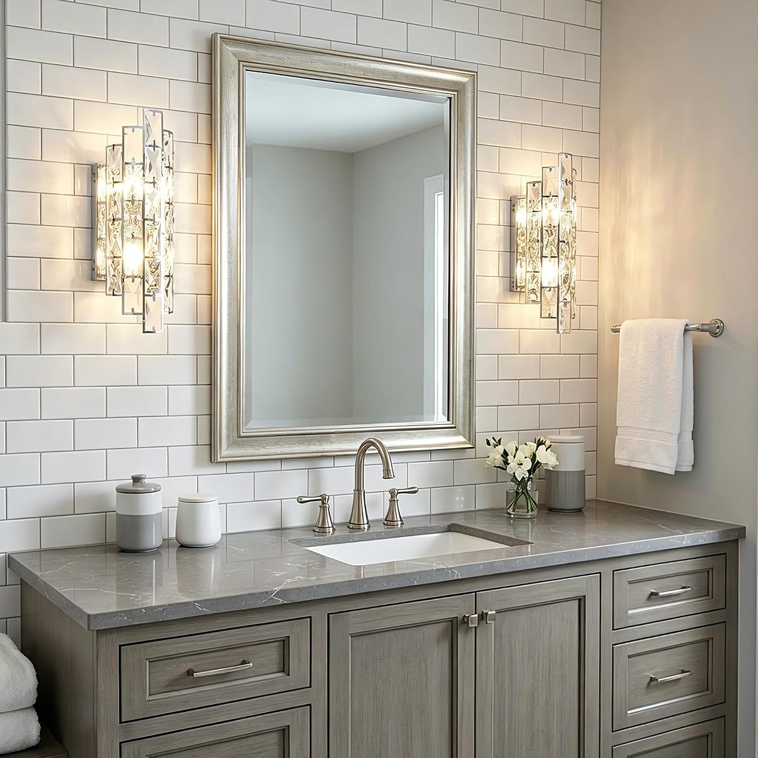 Crystal Wall Sconces with Touch Switch, K9 Crystals Luxury Wall Lamp in Chrome Finish, Modern Vanity Lighting for Bedroom, Stairway, Hallway, Living Room and Bedside