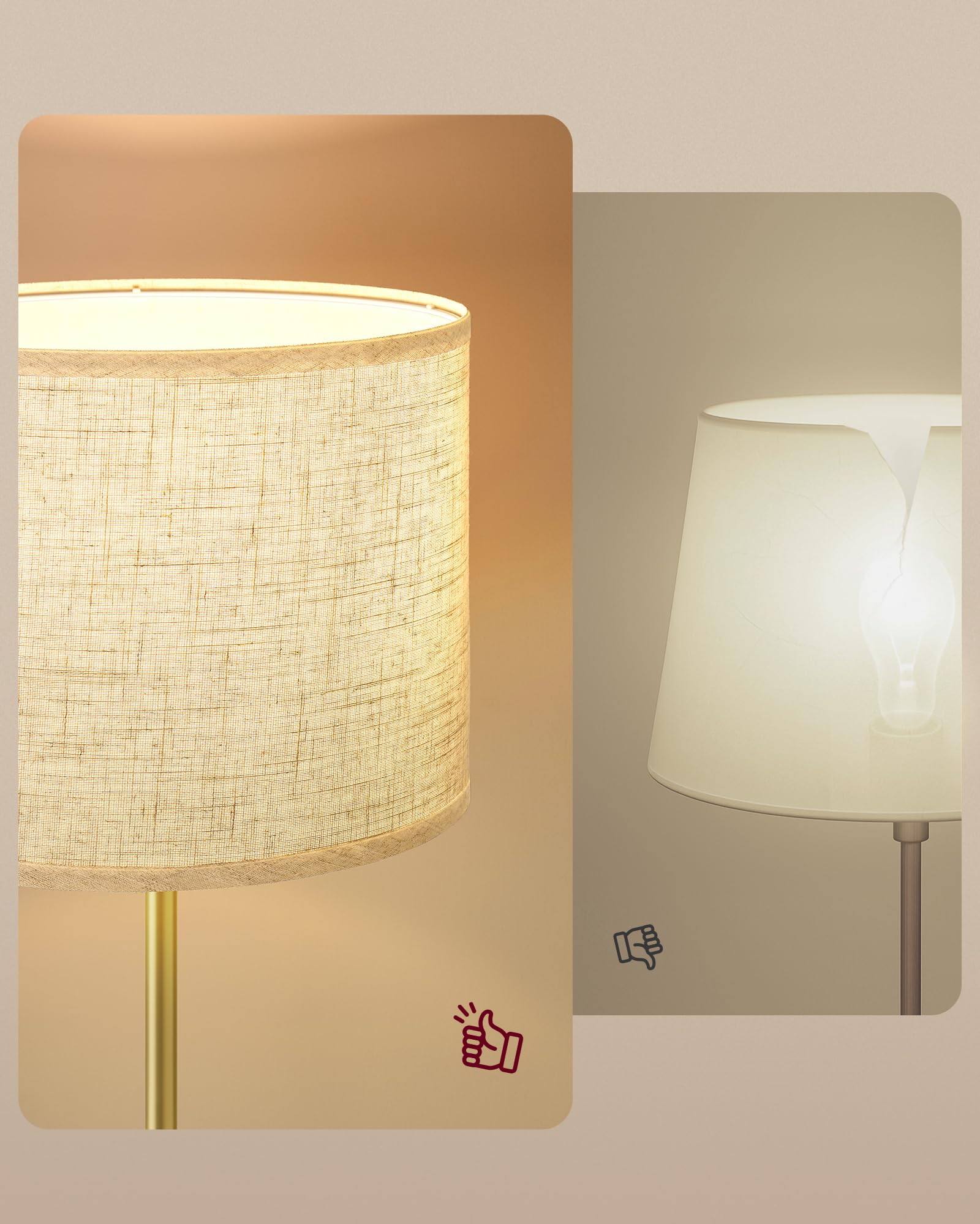 VASAGLE Lampa stojąca, regulowana wysokość 140-170 cm, styl nowoczesny, przełącznik nożny, abażur z tkaniny, oprawka E27, kolor złoty i czarny LFL002B02