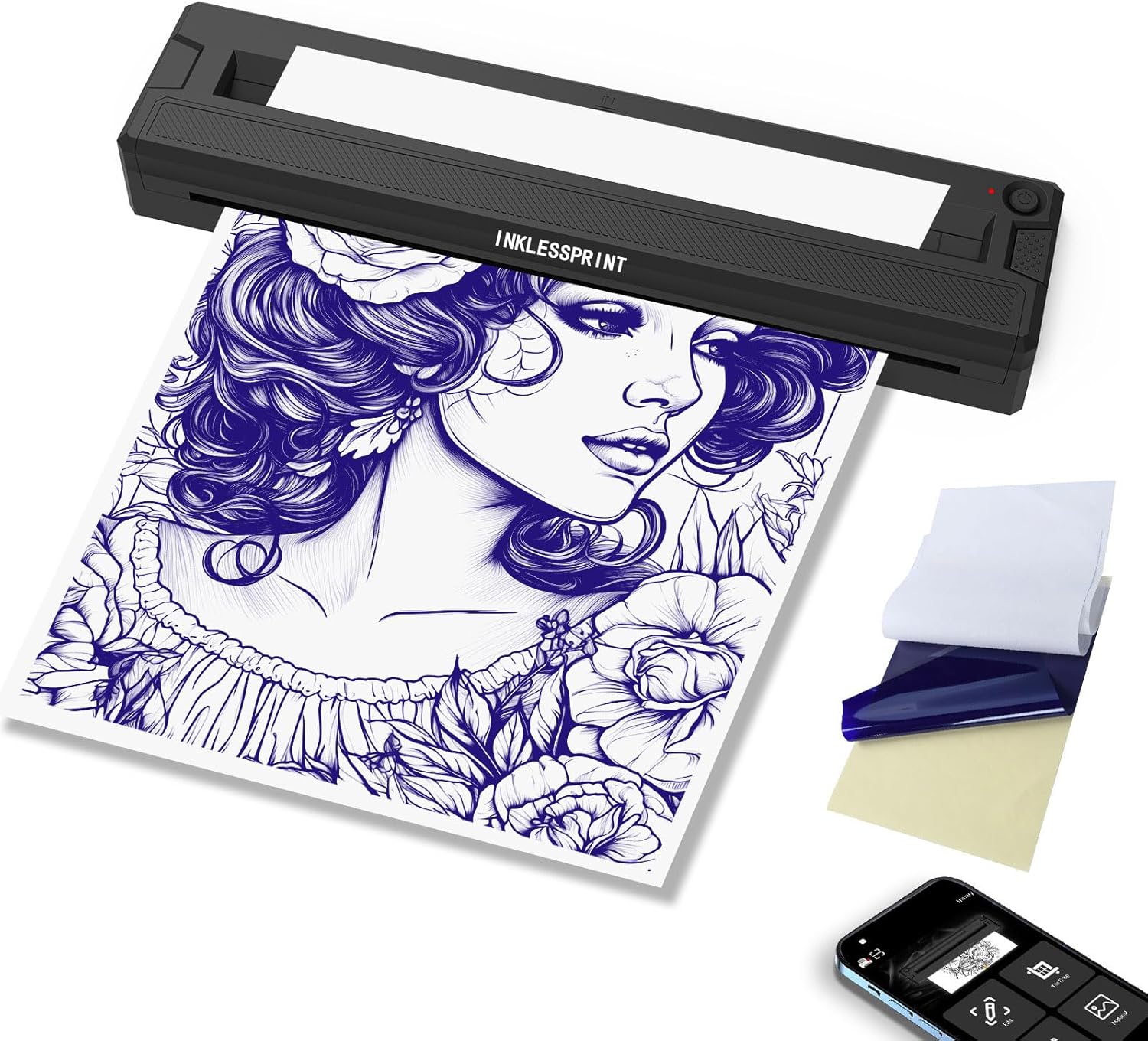 Tattoo Stencil Printer Machine, Portable Tattoo Transfer Printer for Tattoo Artists & Enthusiasts, Support Smartphone,PC, Android, iOS, Windows,Mac.