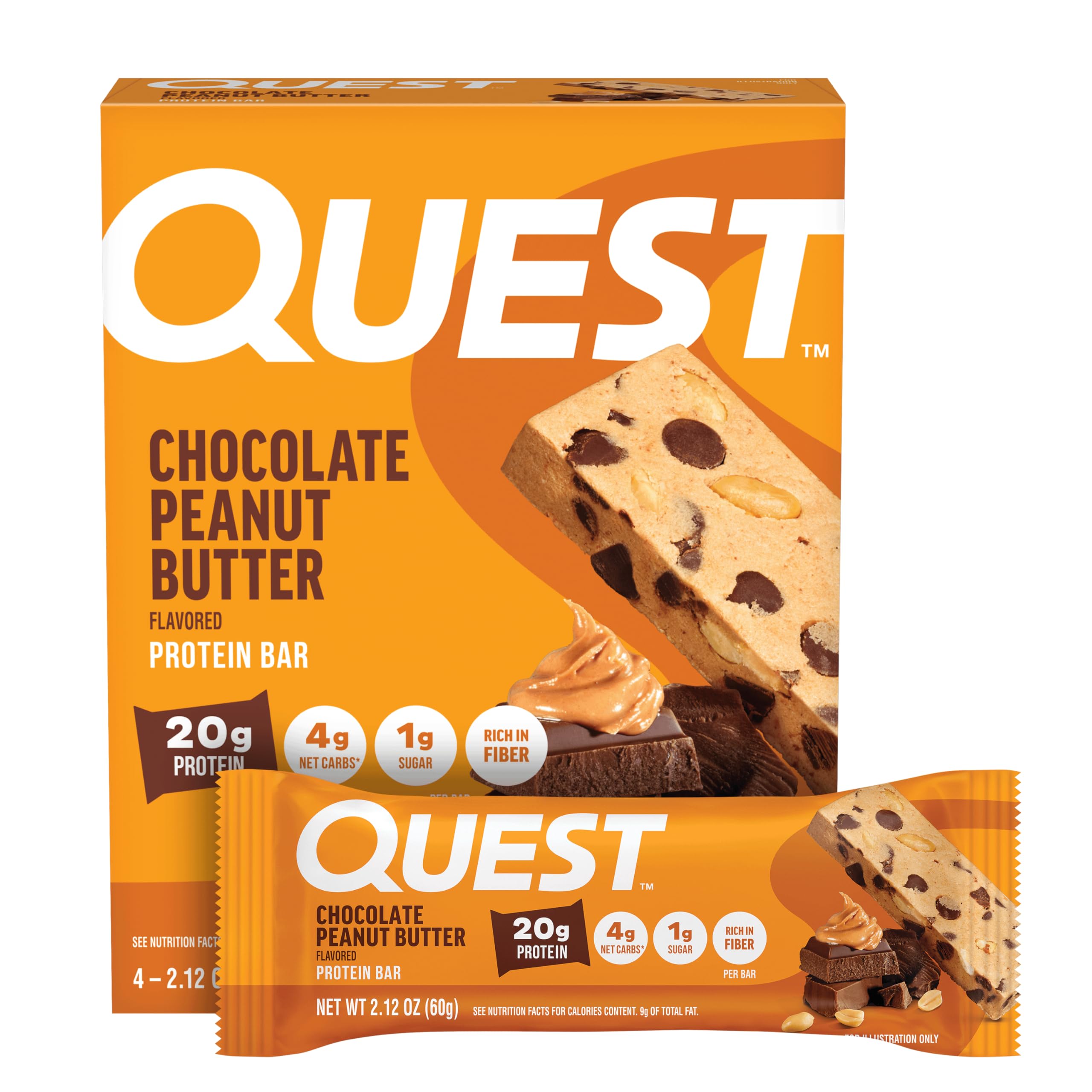 Quest Nutrition Double Chocolate Chunk Protein Bars, 20g Protein Bars, 1g Sugar, 4g Net Carb, Gluten Free, Keto Friendly, 4 Count — Amazon image 14
