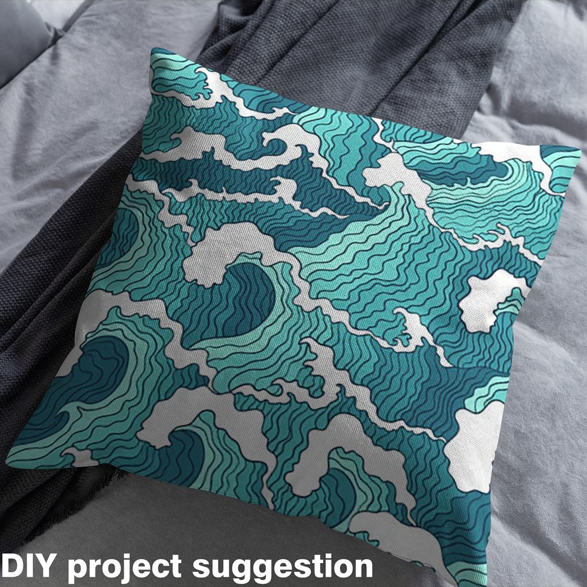 Ocean Waves Fabric by The Yard,Japanese Hokusai Style Upholstery Fabric for Chairs,Nautical Exotic Marine Sea Wave Waterproof Outdoor Fabric,1 Yard,(L92*W150cm) Teal White - Image 4