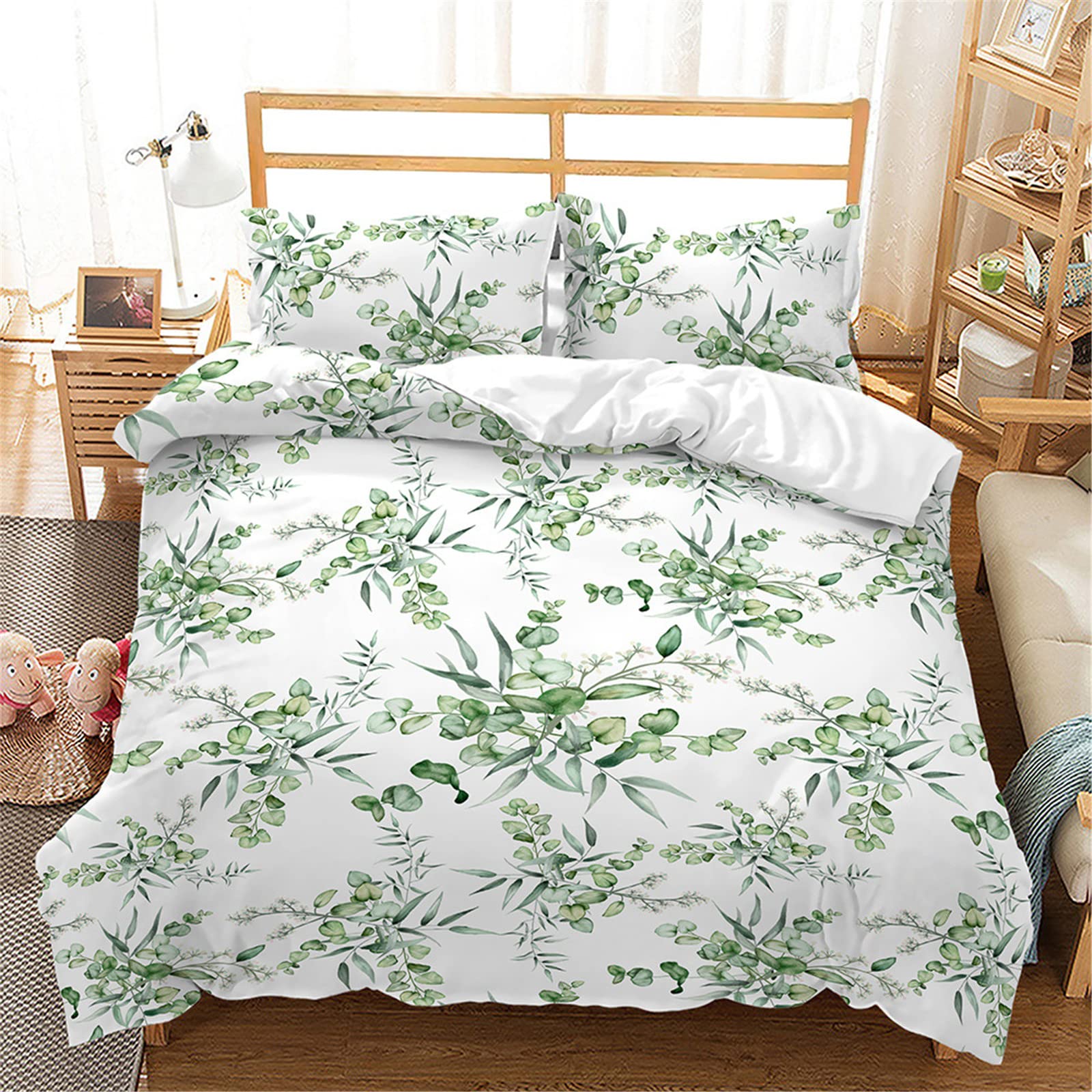 Mateju Men's Green Leafy Plant Duvet Cover Set 3 Piece For Single Double Super King Size Bed, 3D Floral Print Bedding Set Microfibre Bed Set With Quilt Case And Pillowcases 50X75cm (,240X220cm)