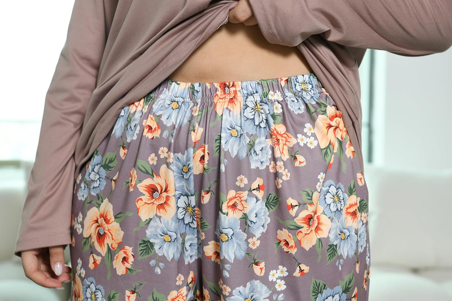 Vozanet Women Plus Size Pajama Sets Sexy V Neck Long Sleeve Long Pants Sleepwear Elegant Floral Pattern Jammies Size XL to 5X - Image 7