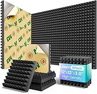 Vista 16 de Paneles acústicos autoadhesivos mejorados, paneles de espuma a prueba de sonido de recuperación rápida de 1 x 12 x 12 pulgadas para paredes, paneles