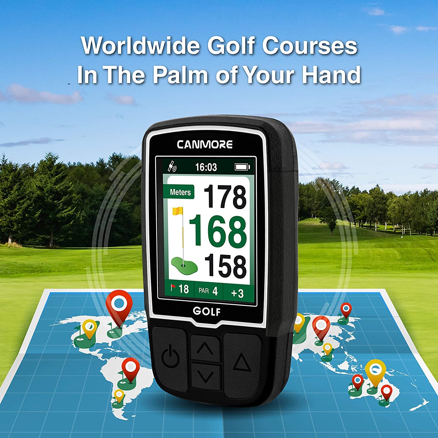 CANMORE HG200 GPS da golf portatile e borsa - Display a colori con oltre 41.000 dati essenziali sui campi da golf e foglio dei punteggi - Resistente all'acqua - Arancione