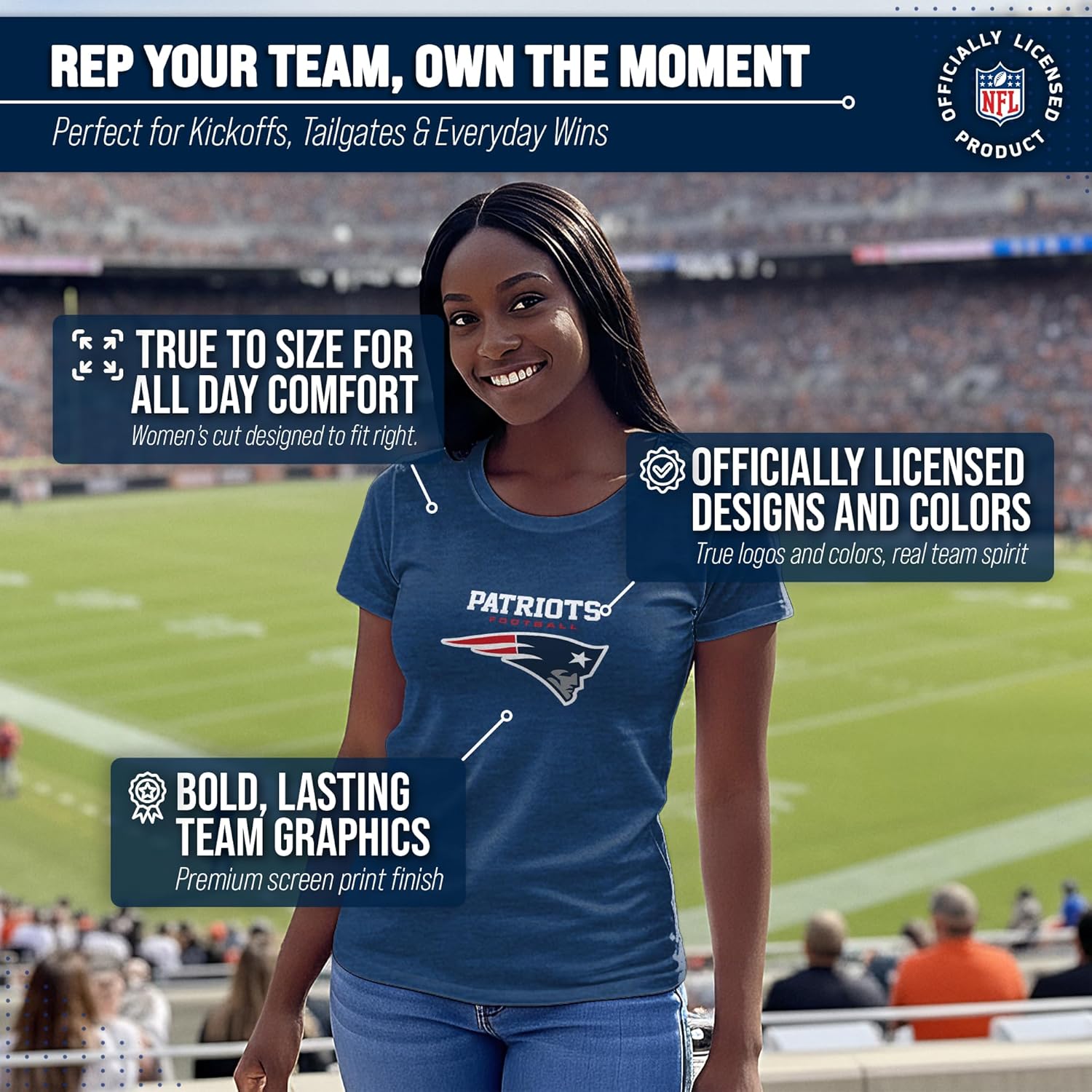 Team Fan Apparel Women's NFL Ultimate Fan Logo Short Sleeve T-Shirt - 100% Cotton - Officially Licensed - Tagless Tee - Image 5